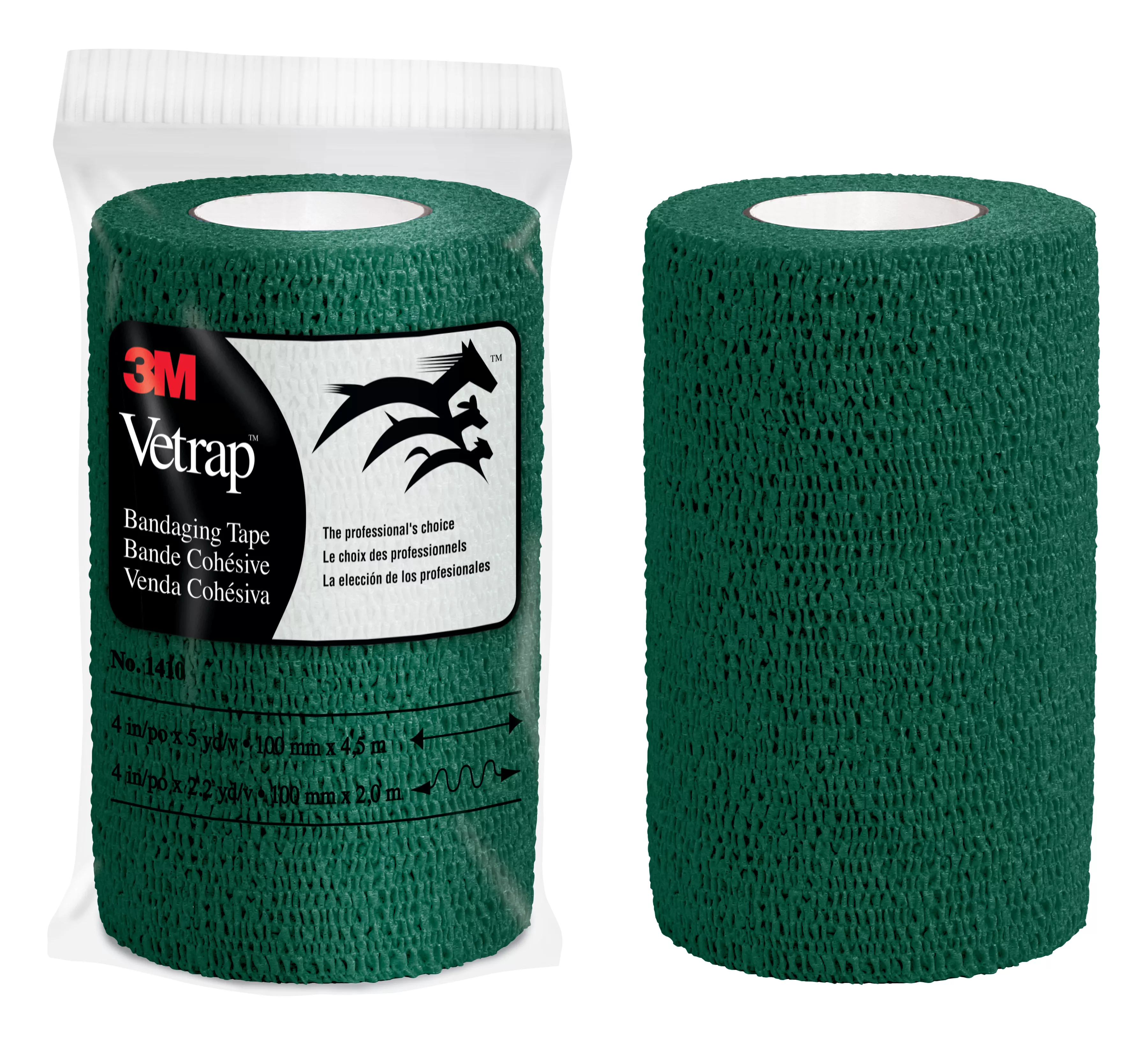 3M™ Vetrap™ Bandaging Tape 1410HG-18, Hunter Green, 4 inch (10 cm), 18 Rolls/Case