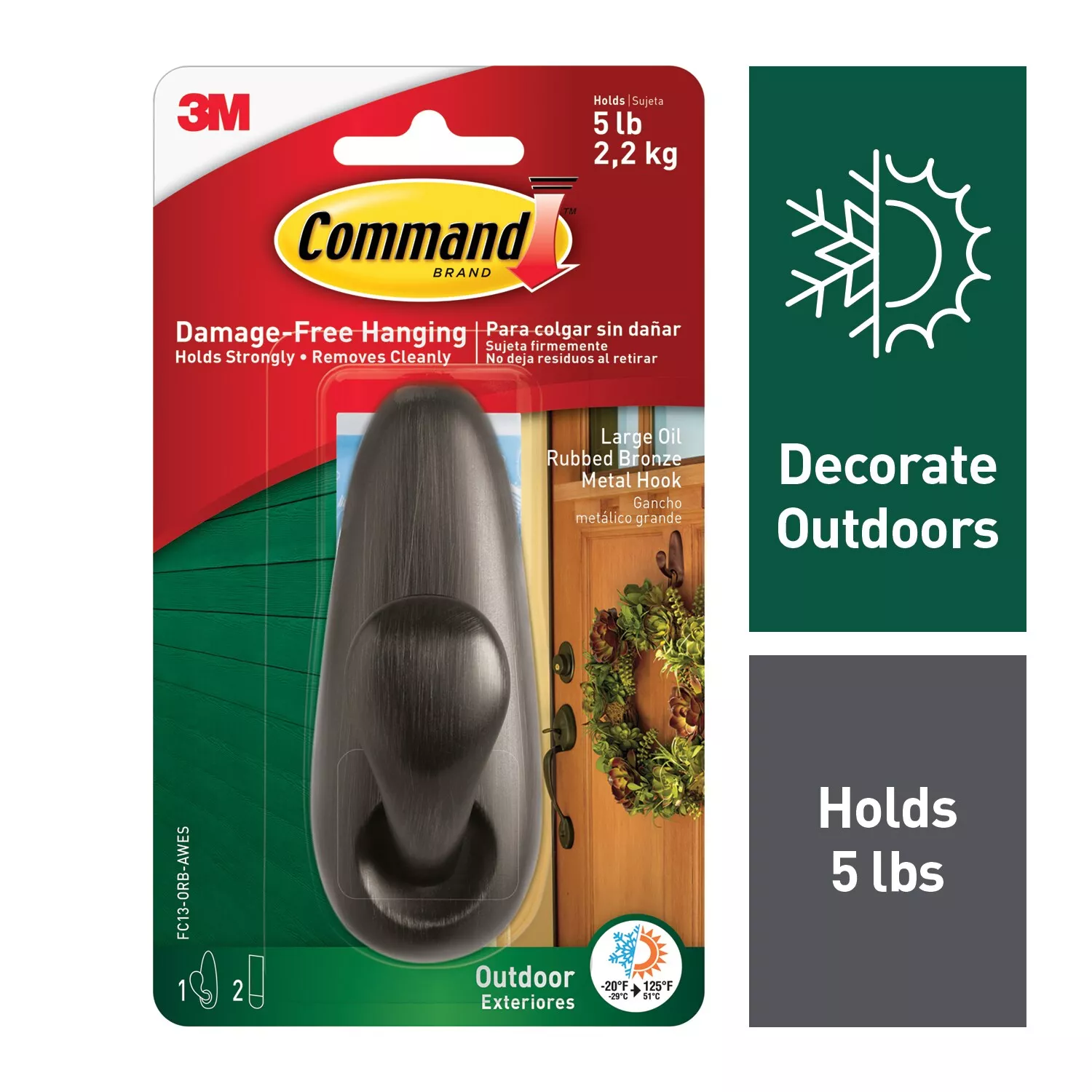 Command™ Outdoor Large Metal Hook, Oil Rubbed Bronze FC13-ORB-AWES