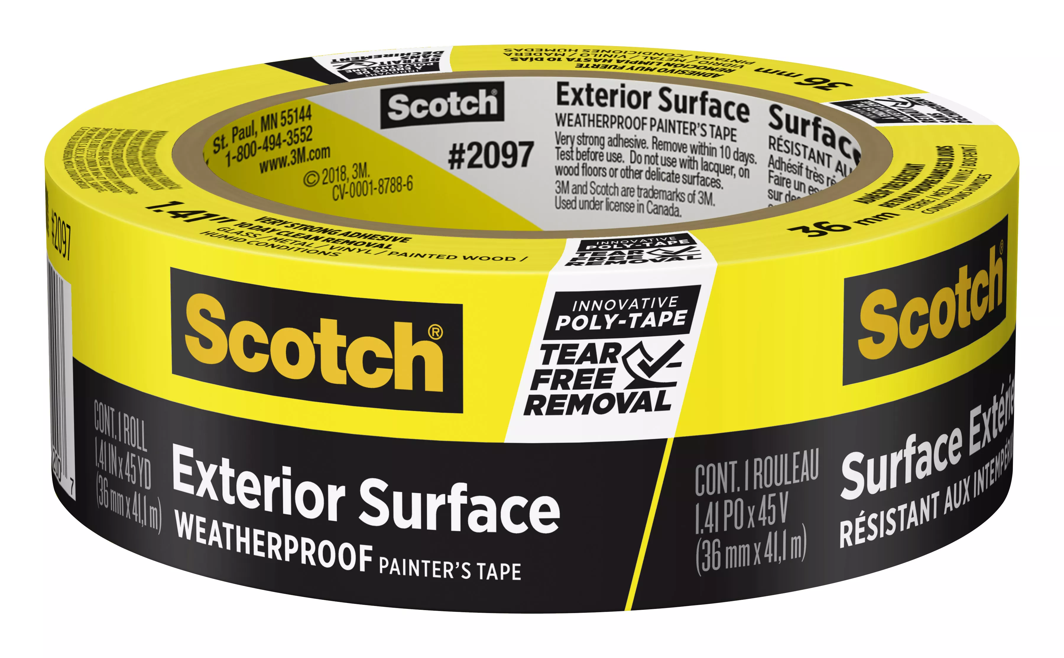 Scotch® Exterior Surface Painter's Tape 2097-36EC-XS, 1.41 in x 45 yd
(36mm x 41,1m)