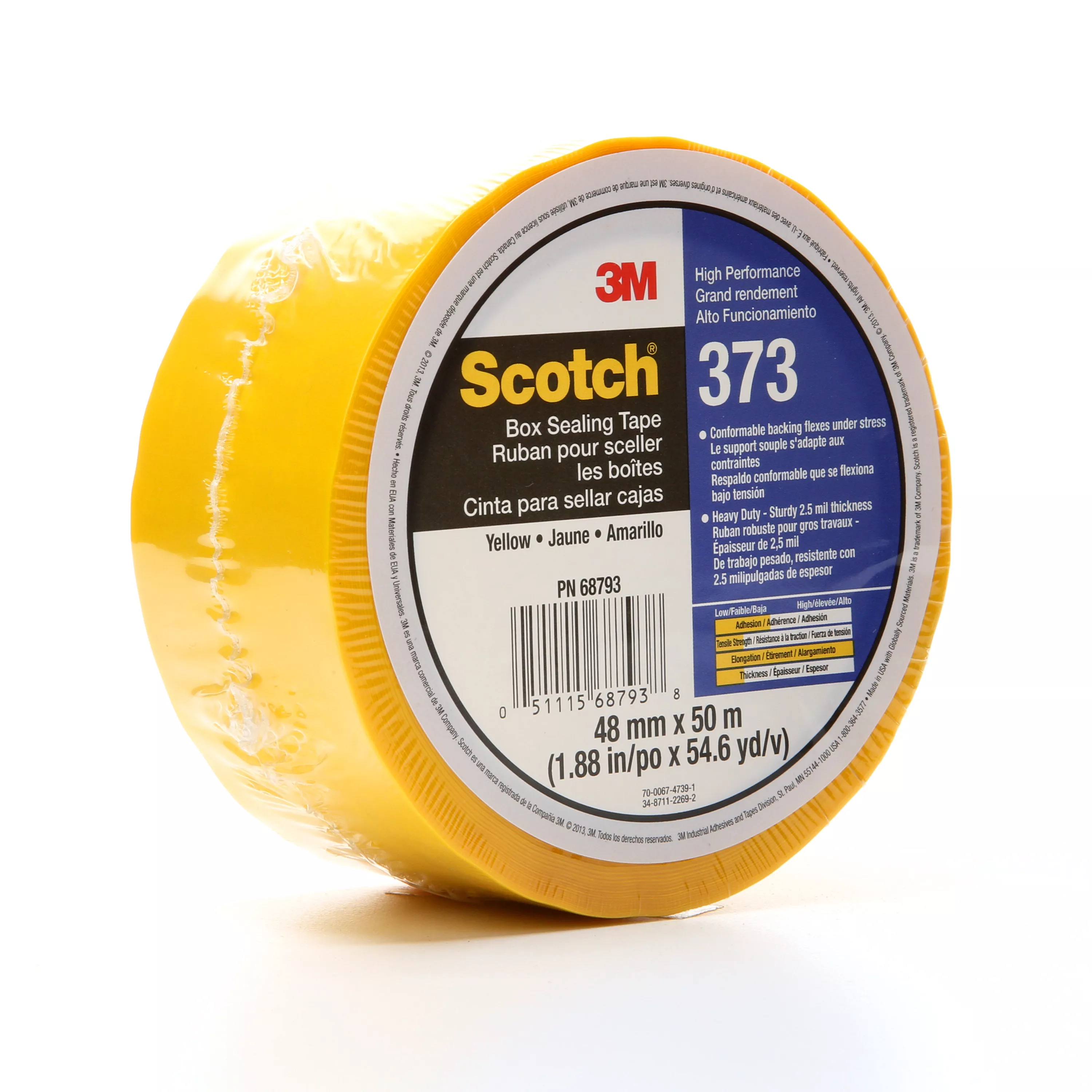 Scotch® Box Sealing Tape 373, Yellow, 48 mm x 50 m, 36/Case,
Individually Wrapped Conveniently Packaged