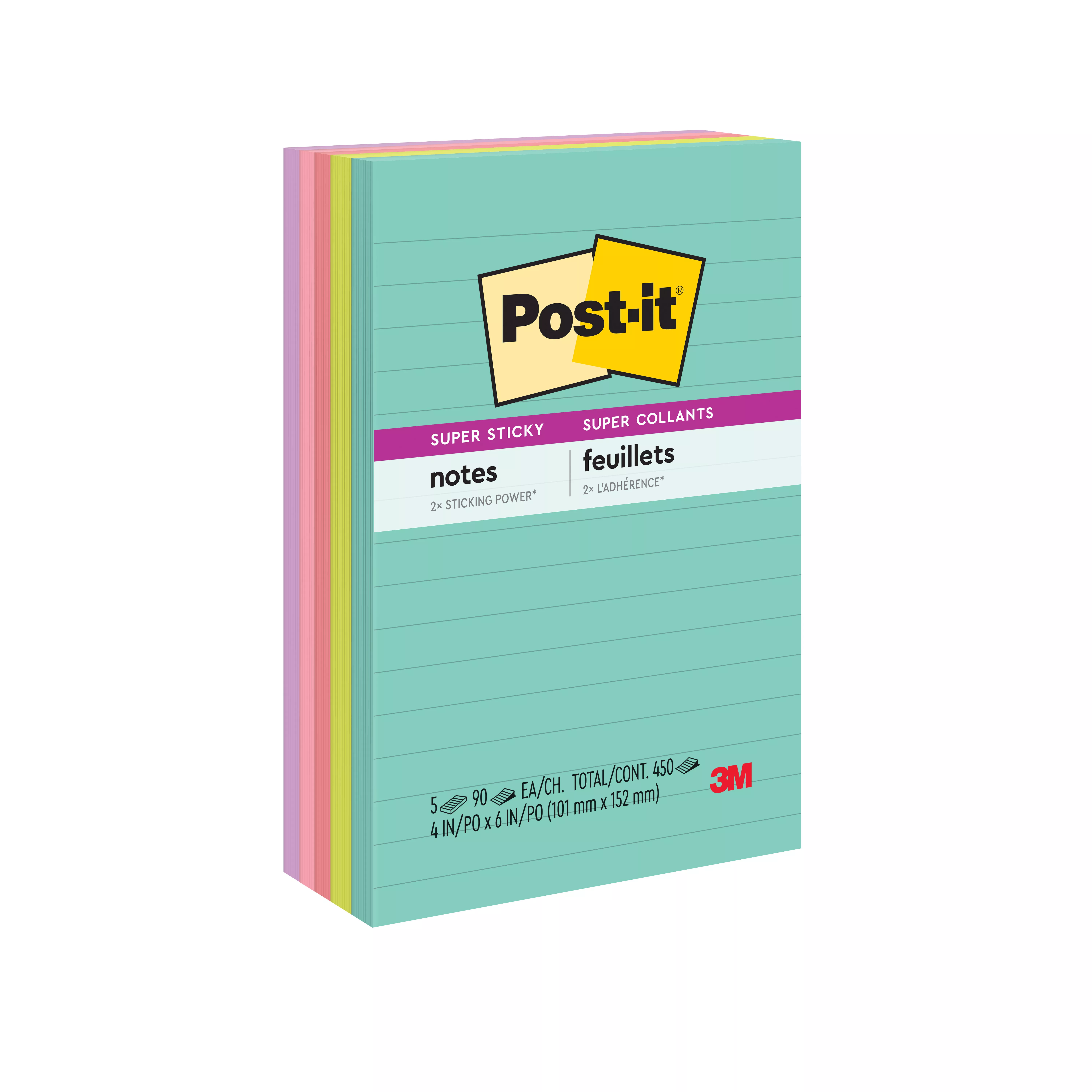 Post-it® Super Sticky Notes 660-5SSMIA, 4 in x 6 in (101 mm x 152 mm), Supernova Neons Collection