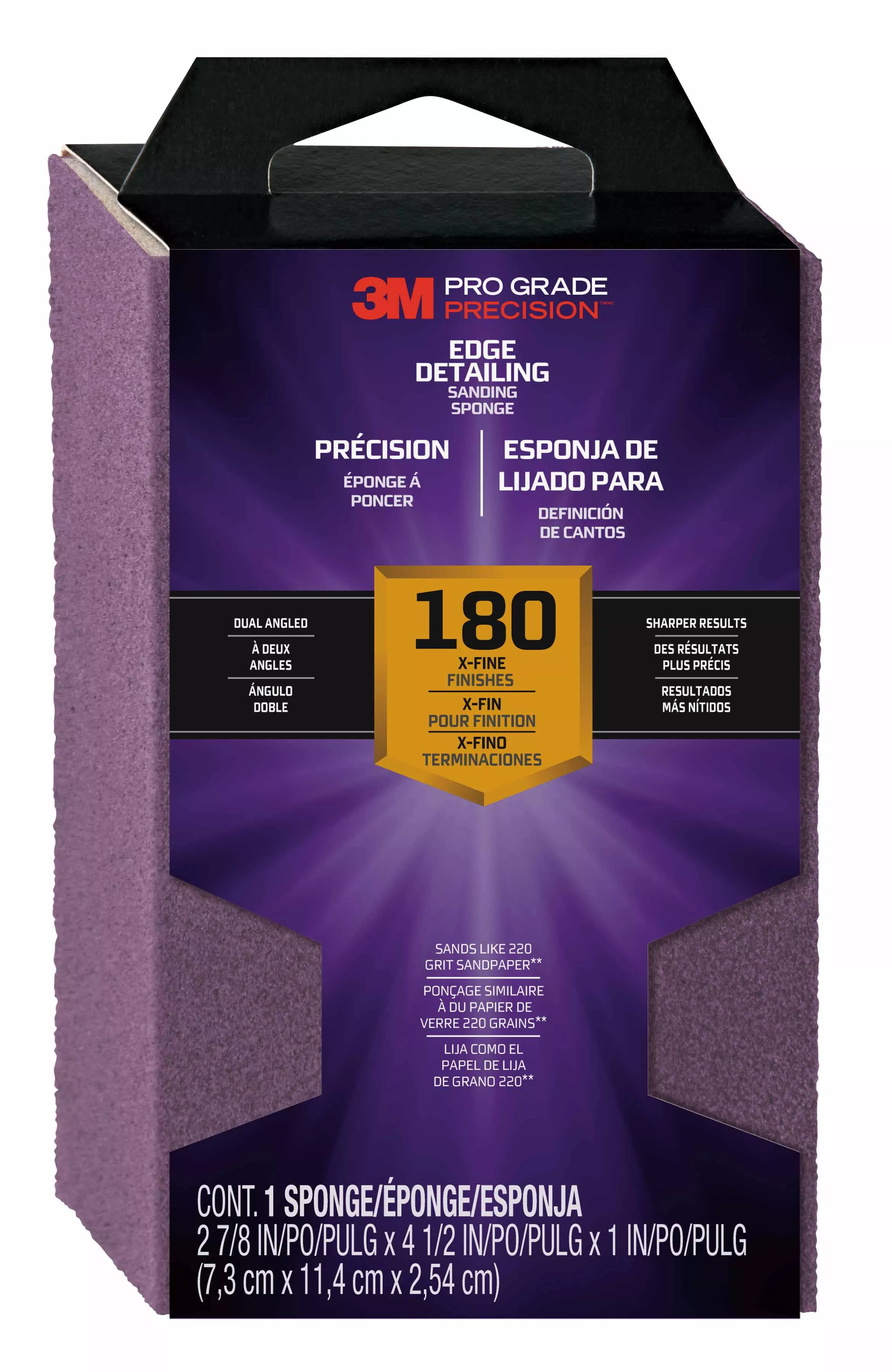 3M™ Pro Grade Precision™ Edge Detailing Dual Angle Sanding Sponge
24302TRI-XF-DA, 2 7/8 in x 4 1/2 in x 1 in, 180 gr, 12/cs