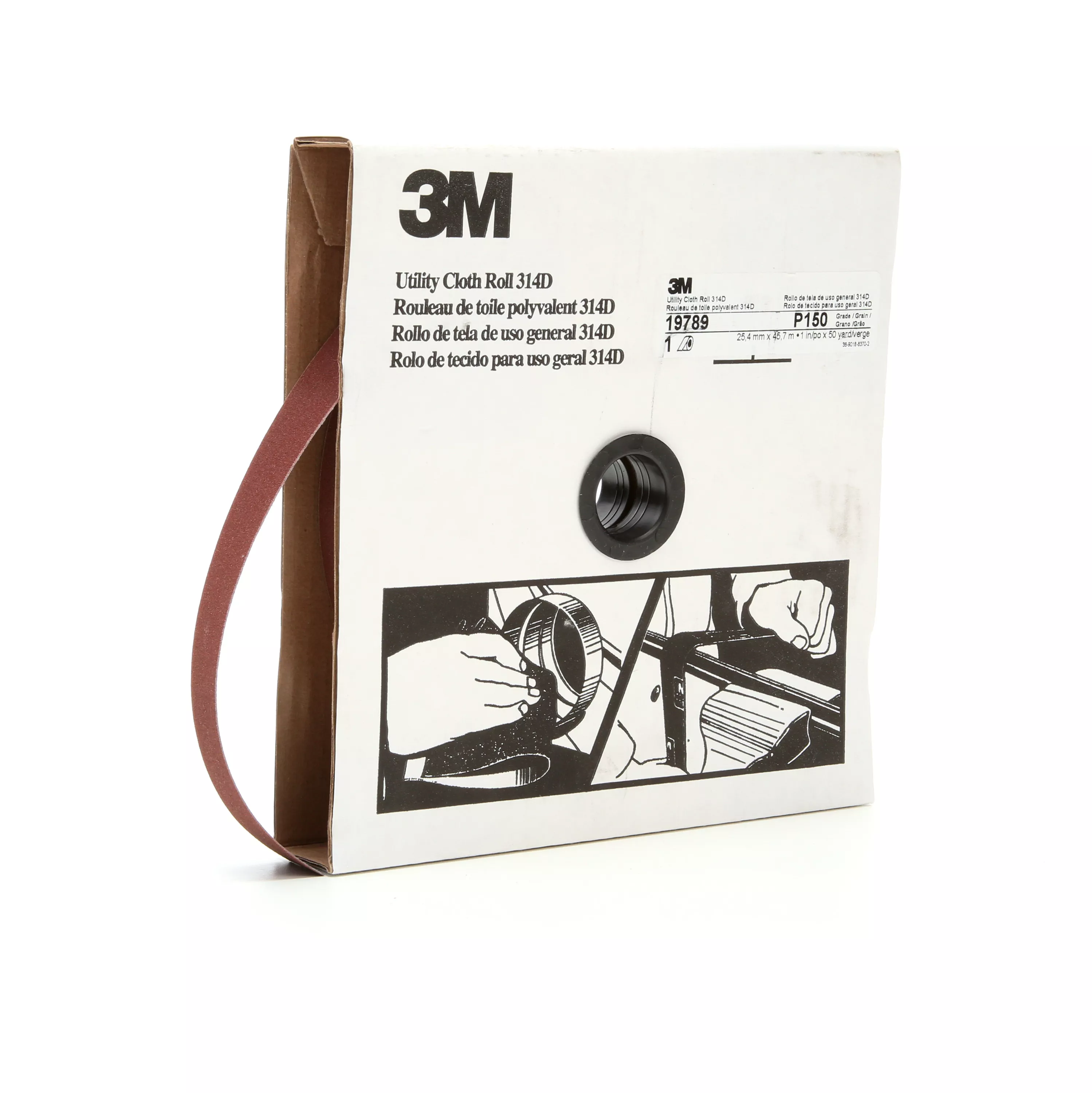 3M™ Utility Cloth Roll 314D, P150 J-weight, 1 in x 50 yd, 5 ea/Case