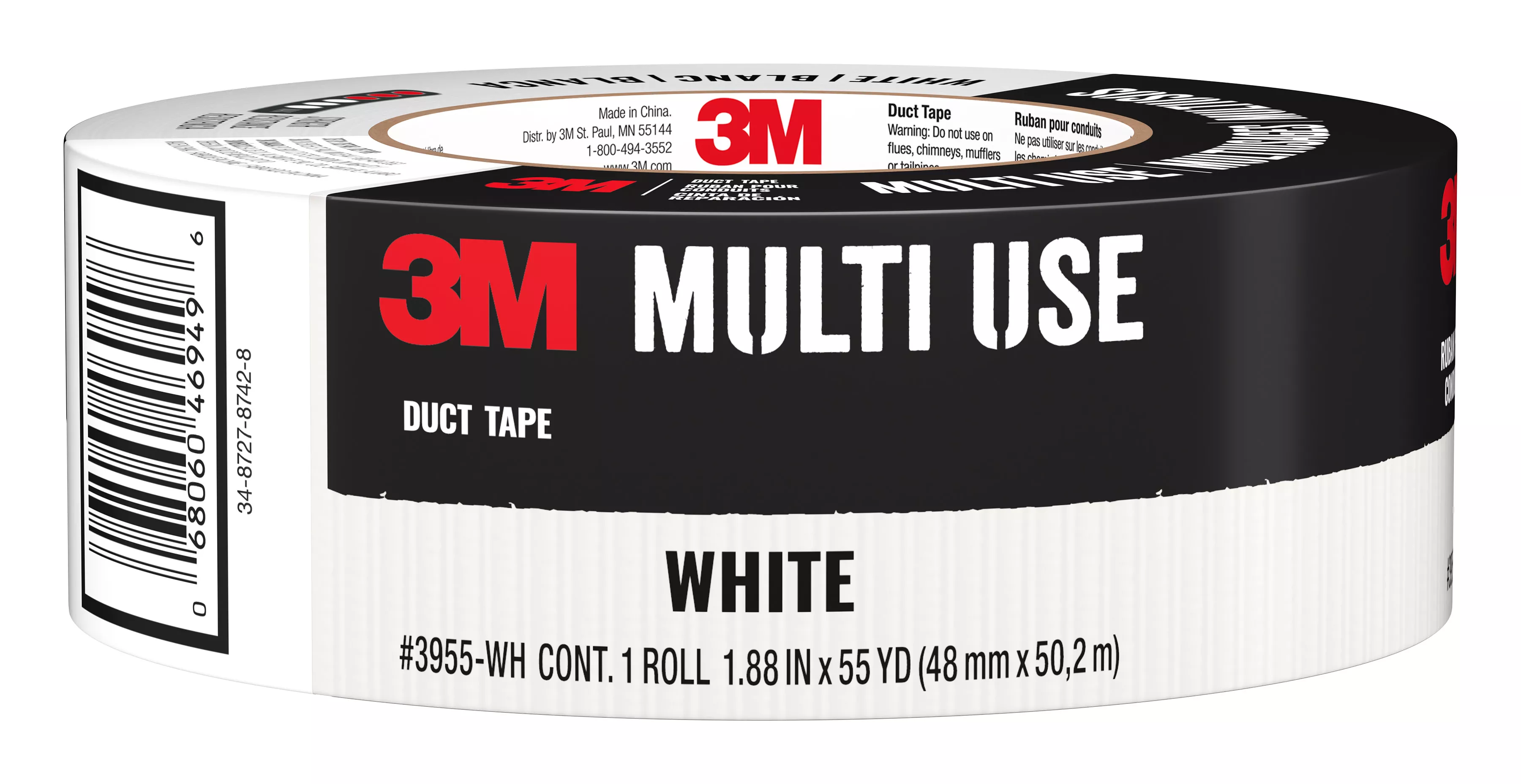 3M™ White Duct Tape 3955-WH, 1.88 in x 55 yd (48 mm x 50.2 m), 9 rls/cs
