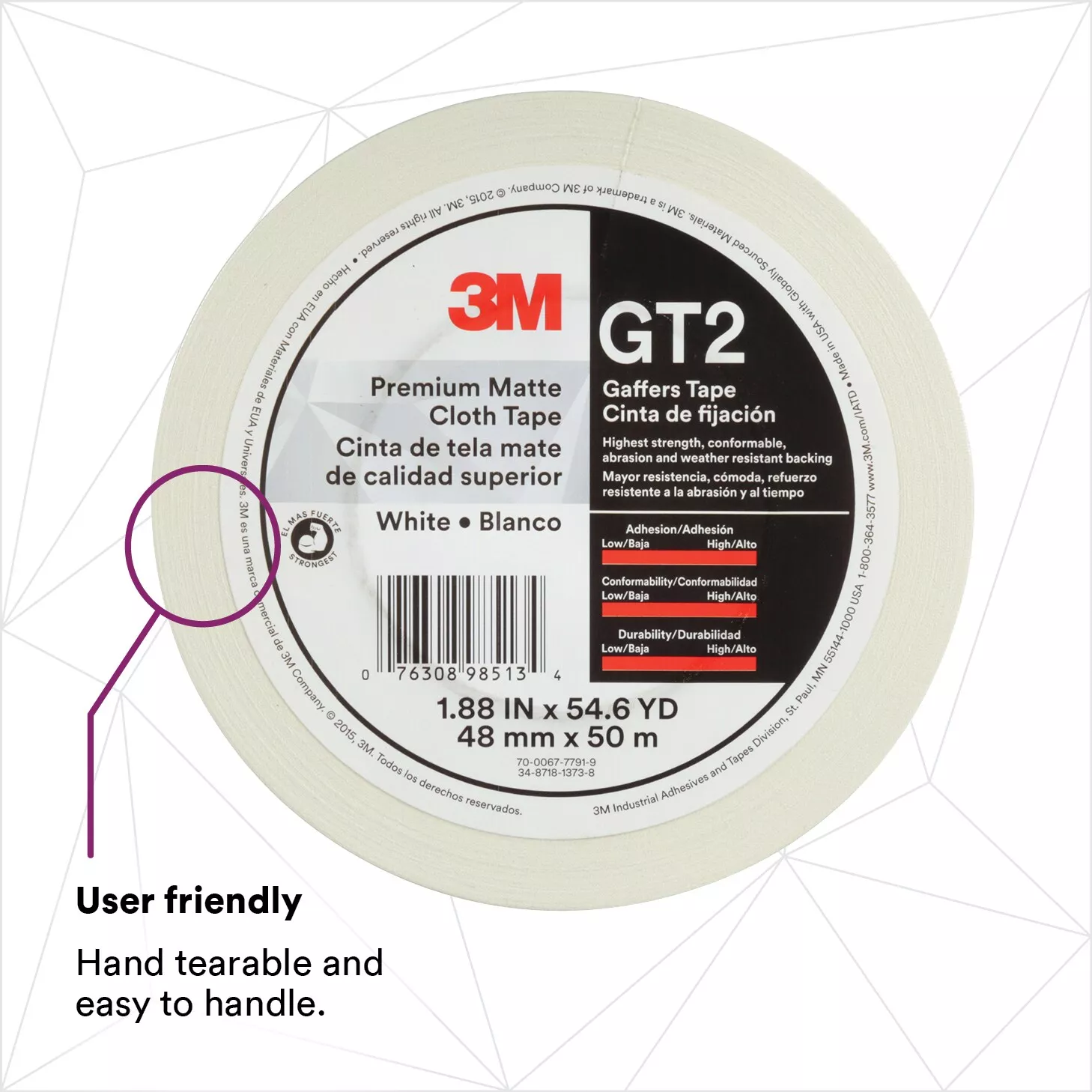 SKU 7010375514 | 3M™ Premium Matte Cloth (Gaffers) Tape GT2