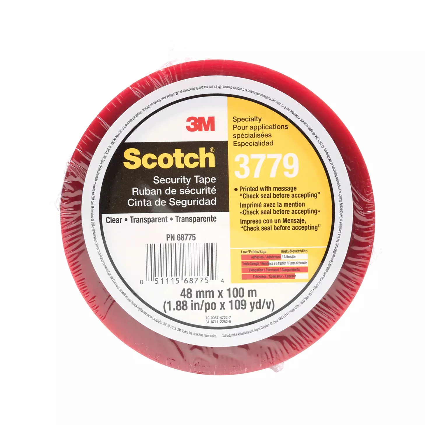 Scotch® Security Message Box Sealing Tape 3779, Clear, 48 mm x 100 m,
36/Case