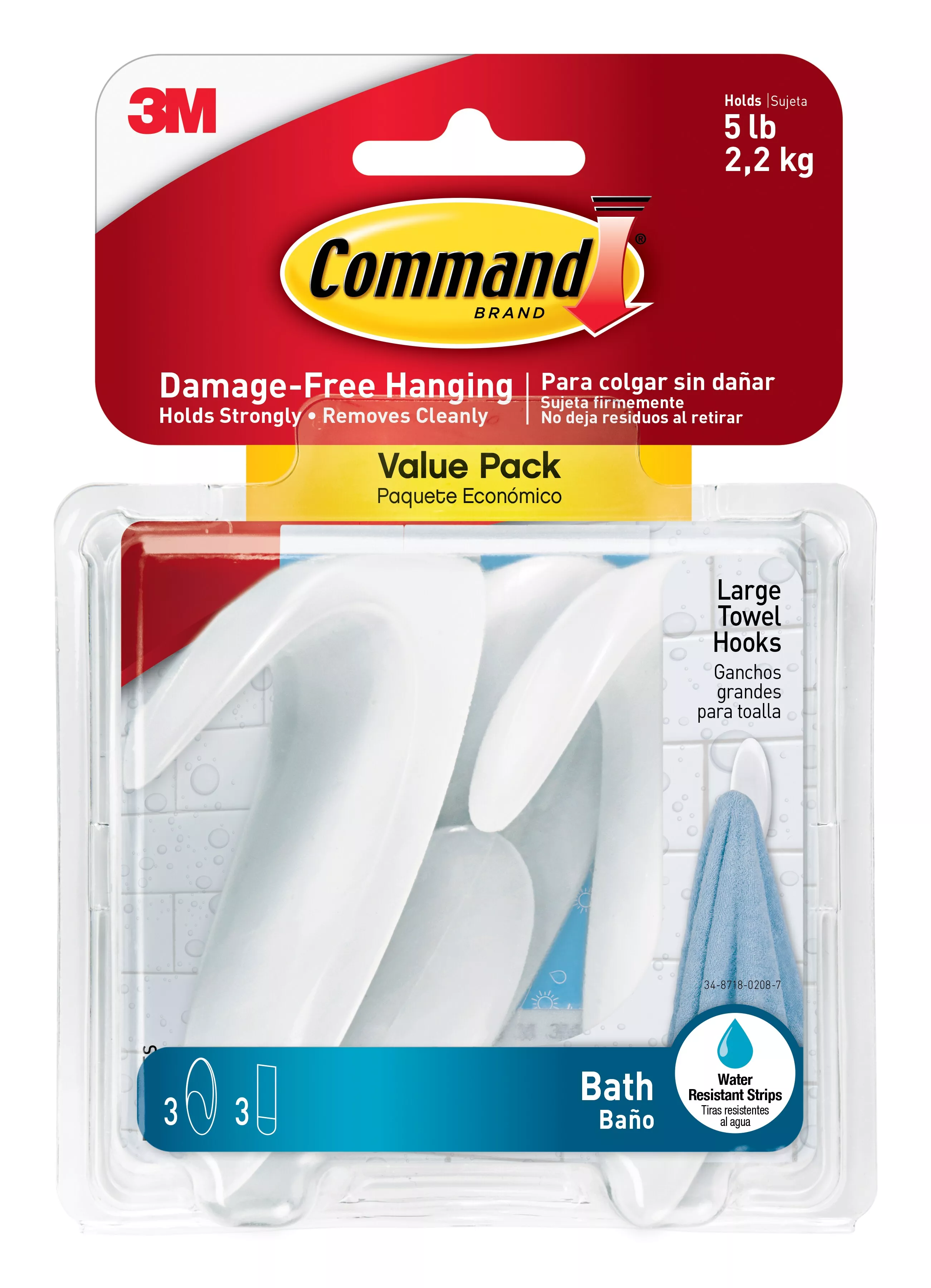 Command™ Large Towel Hooks, Value Pack Bath17-3ES
