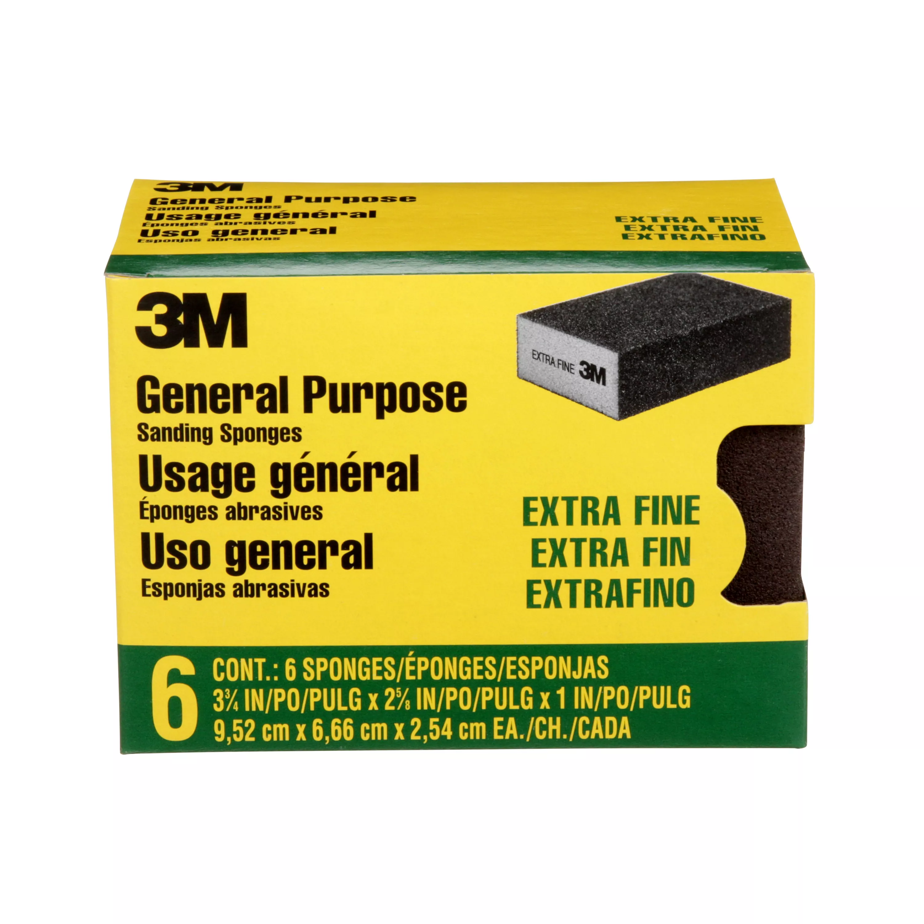 3M™ Sanding Sponge CP000-6P-CC, Extra Fine, 3.75 in x 2.625 in x 1 in,
6-Pack