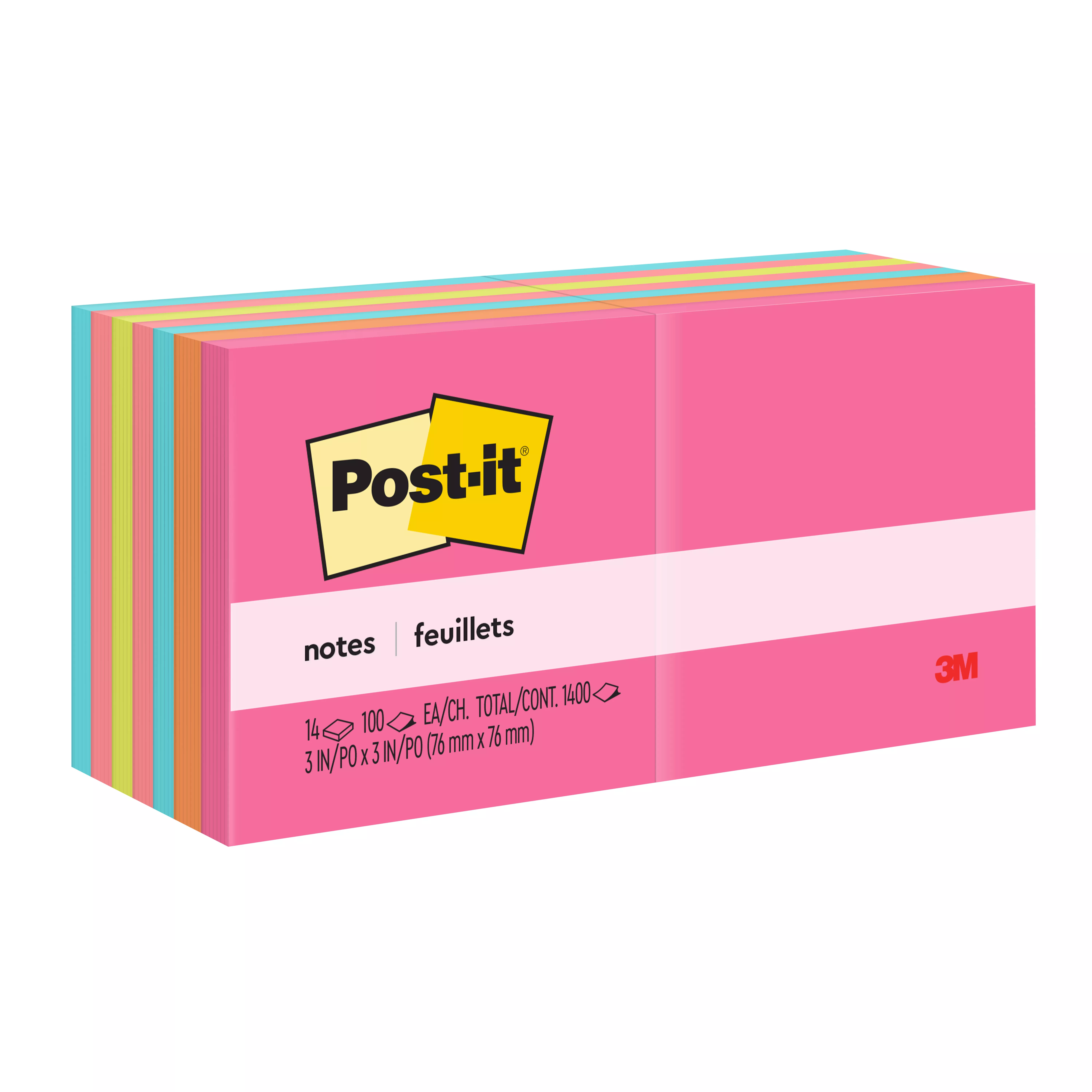 Post-it® Notes 654-14AN, 3 in x 3 in, Poptimistic Collection, 14 Pads/Pack