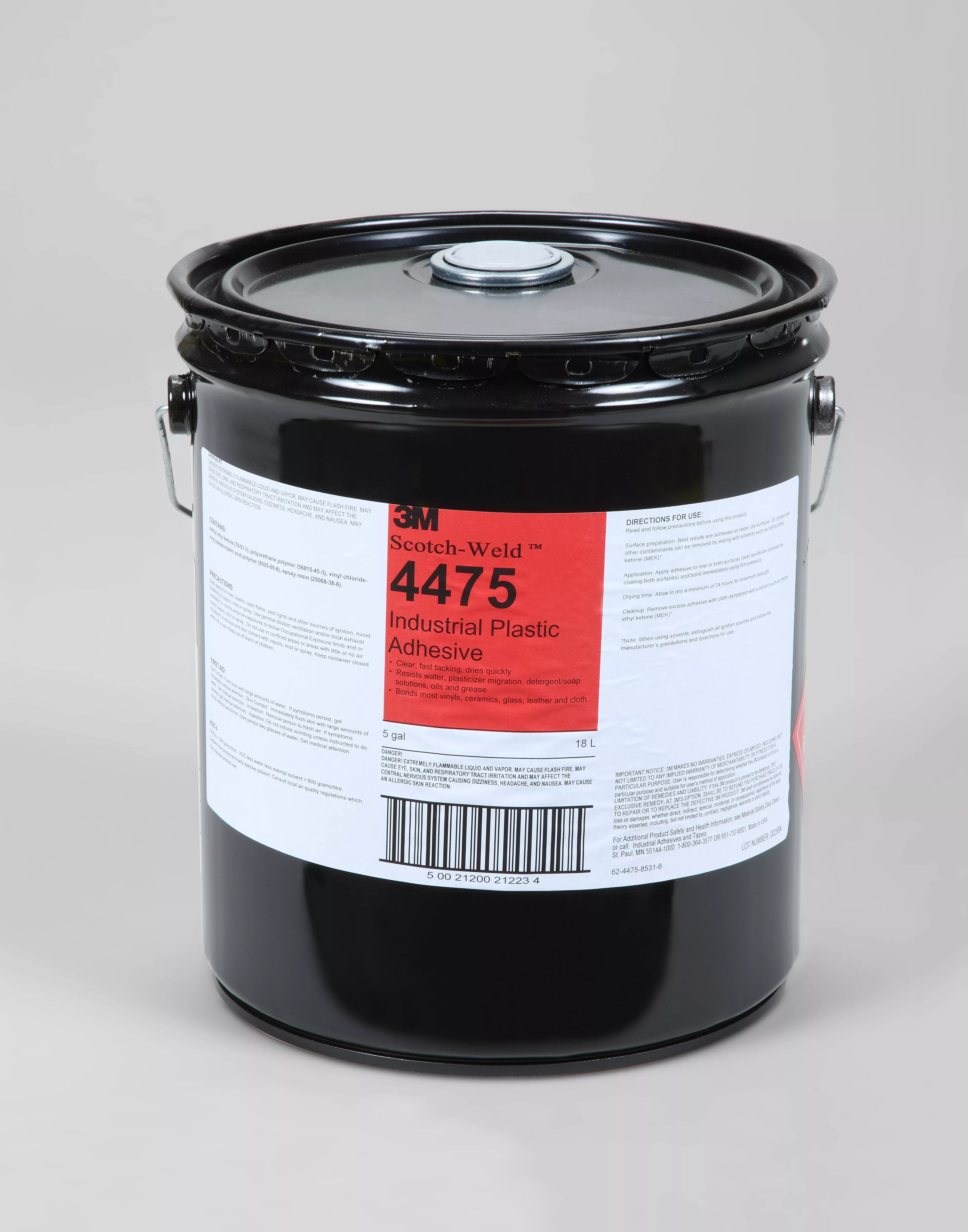 3M™ Industrial Plastic Adhesive 4475, Clear, 5 Gallon (Pail), Drum