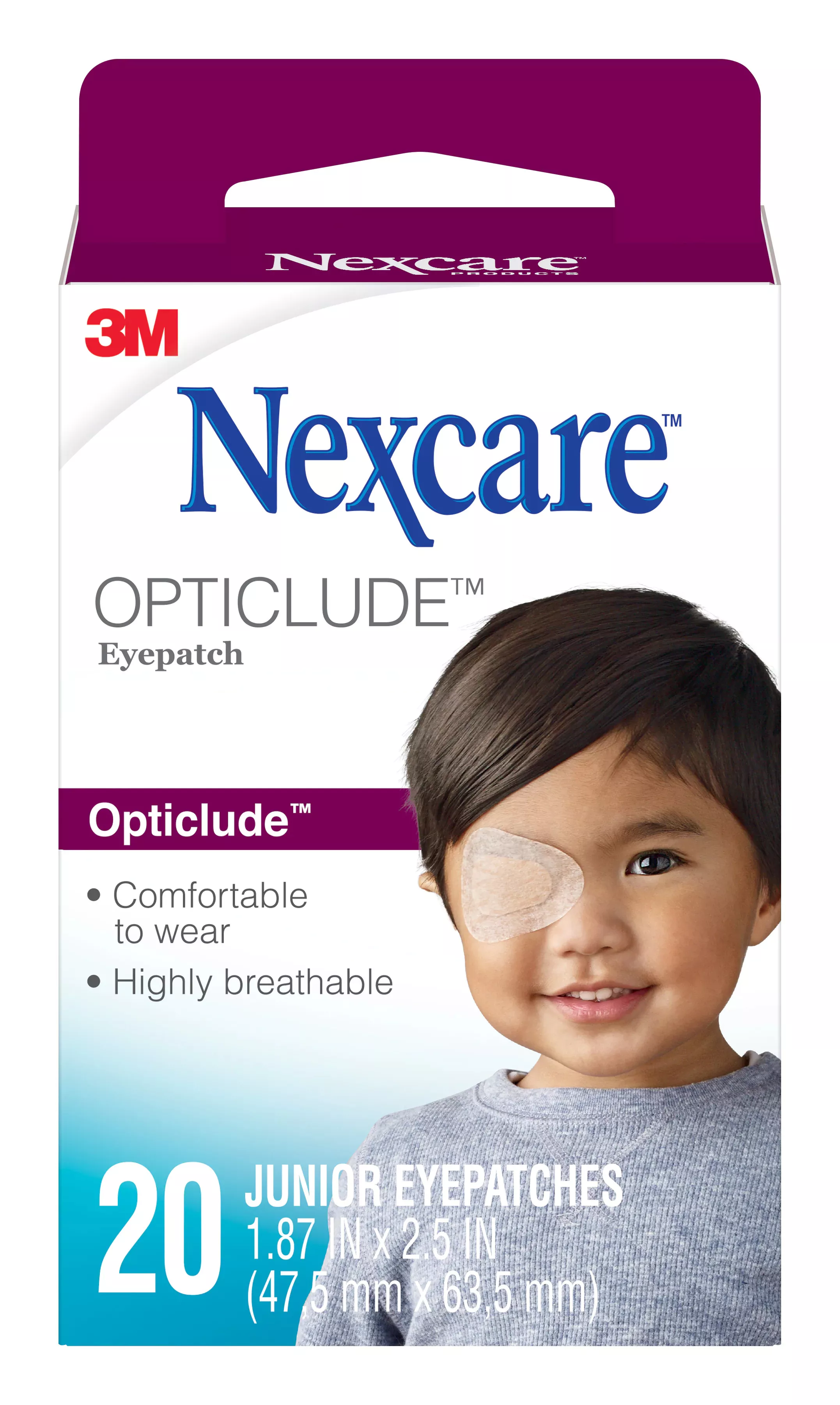 Nexcare™ Opticlude™ Orthoptic Eye Patch 1537, Junior, 2.44 in x 1.81 in
(62 mm x 46 mm) 20 Patches/Box