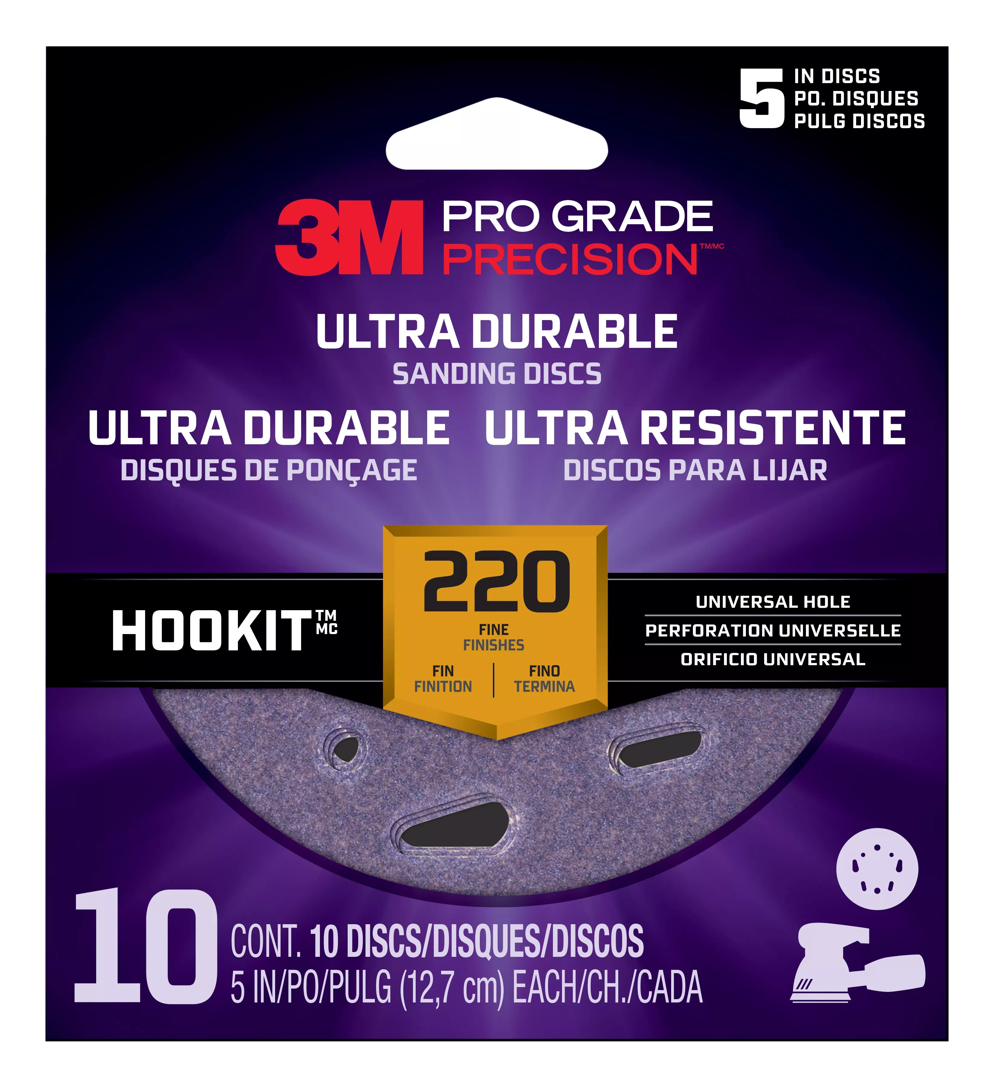 3M™ Pro Grade Precision™ Ultra Durable Universal Hole Sanding Disc,
DUH5220TRI-10T, 5 IN x UH, 220, 10 pack
