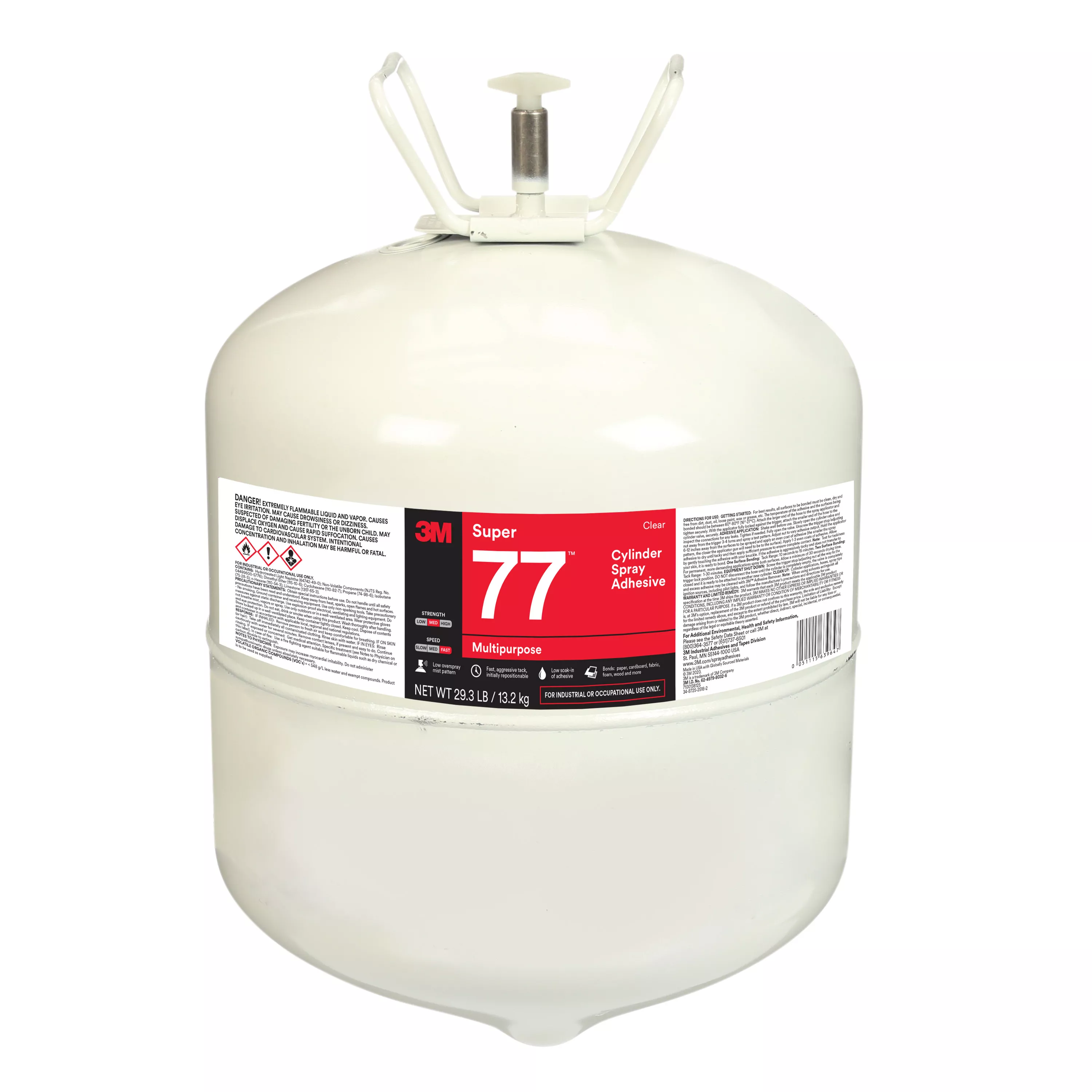 3M™ Super 77™ Multipurpose Cylinder Spray Adhesive, Clear, Large (Net Wt
29.3 lb), 1 Each/Case