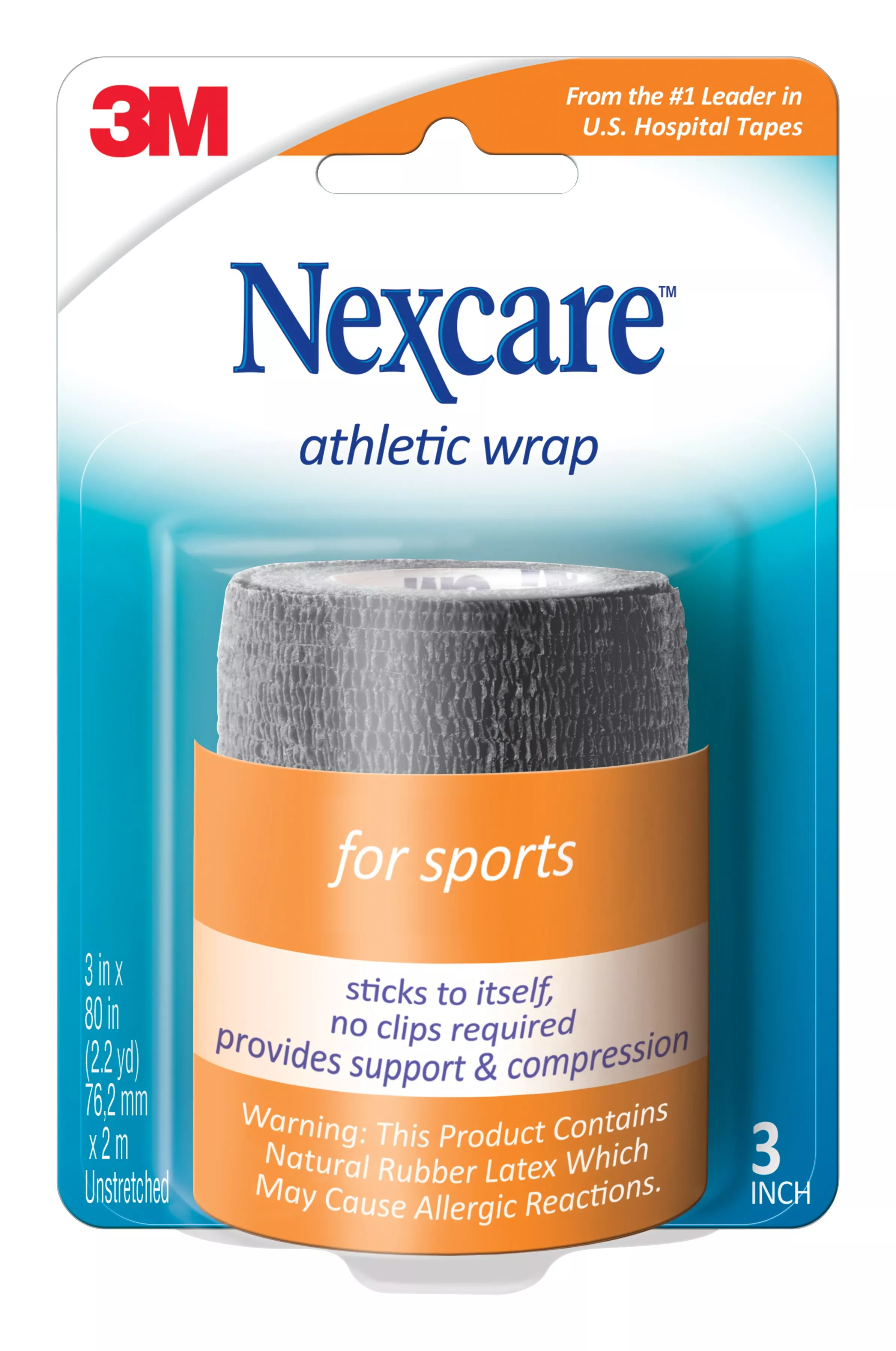 Nexcare™ No Hurt Wrap NHBK-3, 3 in x 2.2 yd (76.2 mm x 2 m) unstretched, Black
