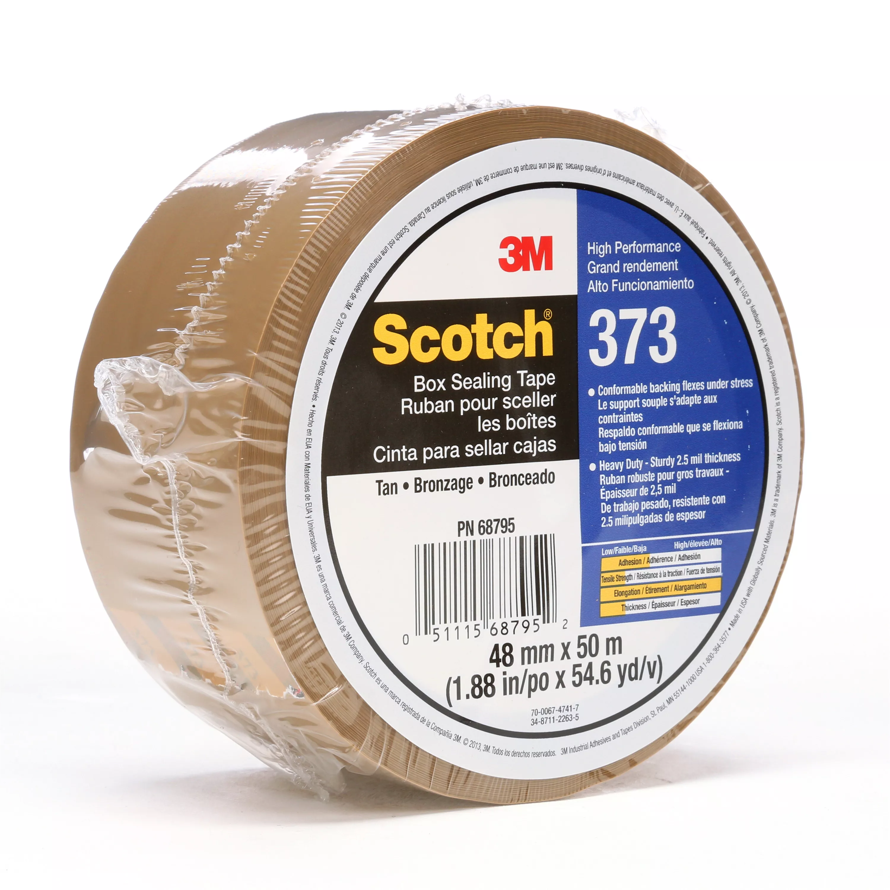 Scotch® Box Sealing Tape 373, Tan, 48 mm x 50 m, 36/Case, Individually
Wrapped Conveniently Packaged