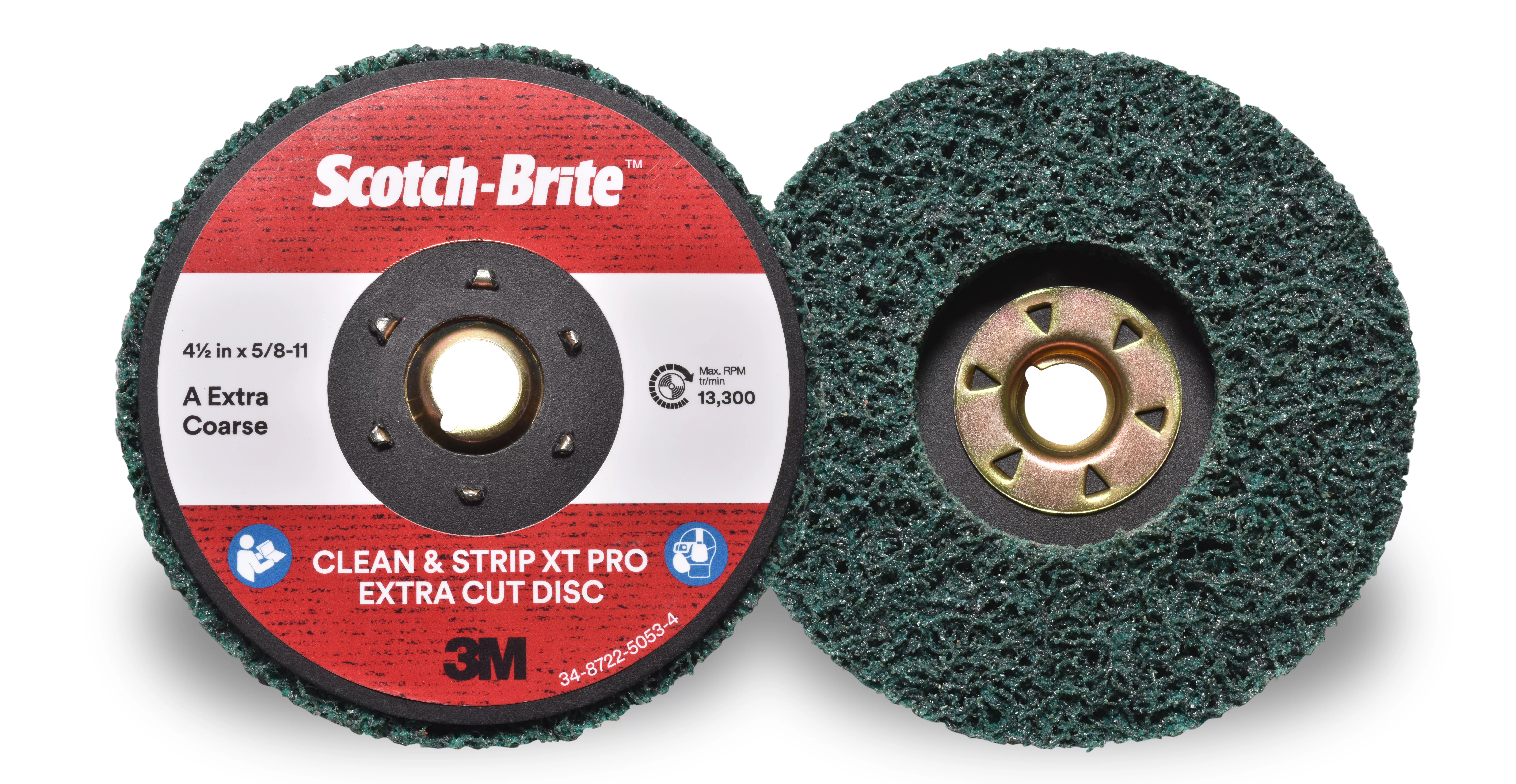 Scotch-Brite™ Clean and Strip XT Pro Extra Cut TN Quick Change Disc, XC-DN, A/O Extra Coarse, Green, 4-1/2 inx5/8in-11, 10 ea/Case