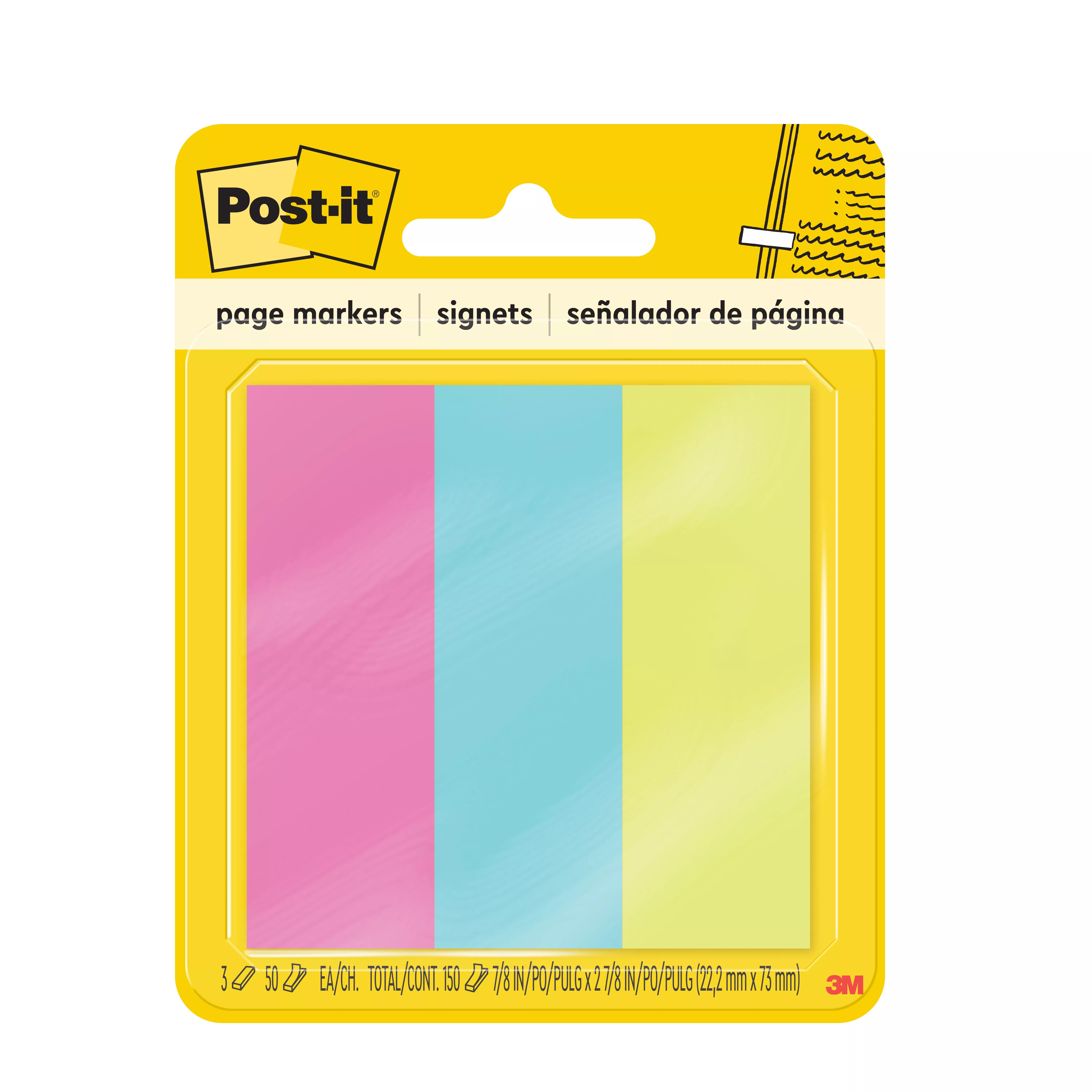 Post-it® Page Markers 5223, 7/8 in x 2 7/8 in (22.2 mm x 73 mm), Assorted Bright Colors
