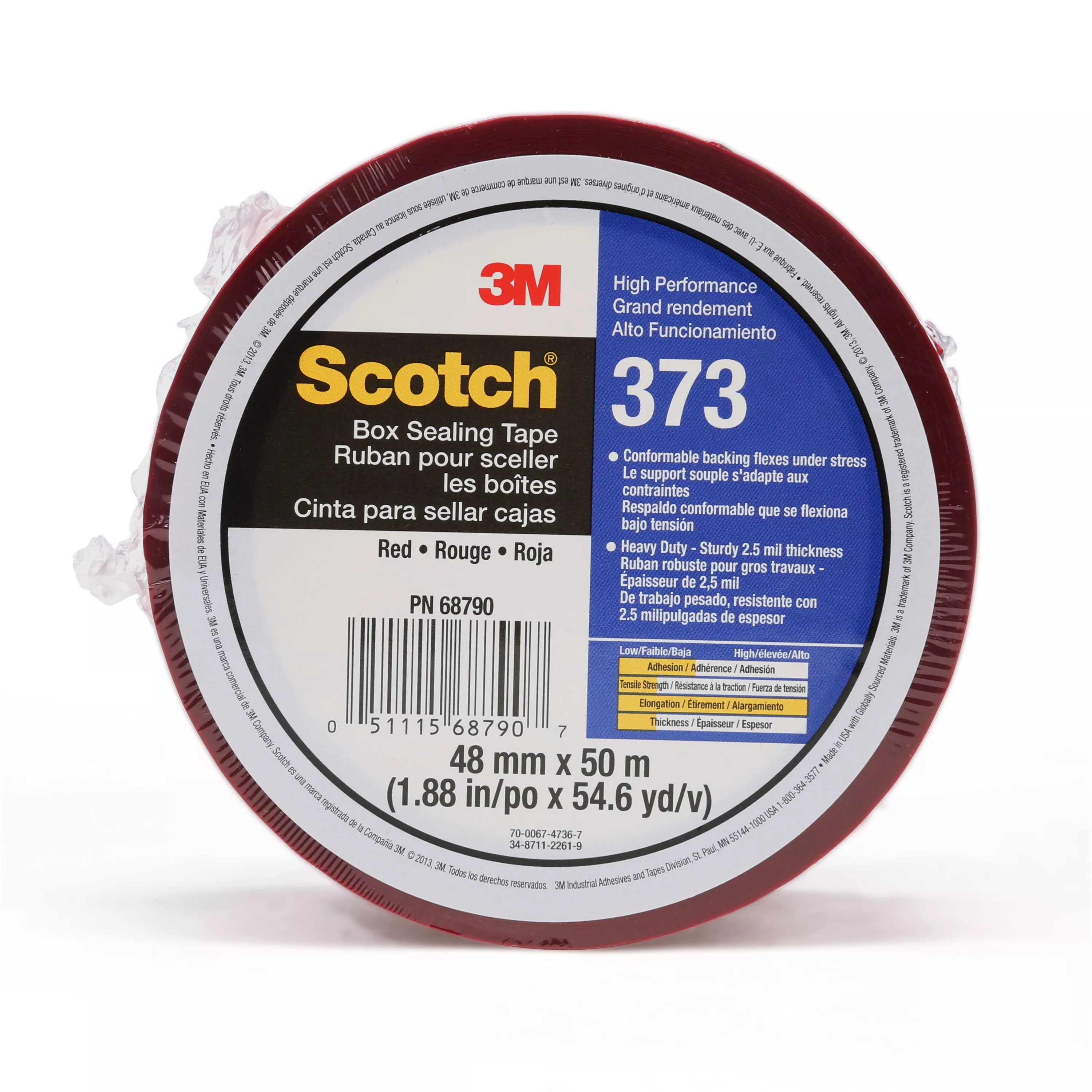Scotch® Box Sealing Tape 373, Red, 48 mm x 50 m, 36/Case, Individually
Wrapped Conveniently Packaged