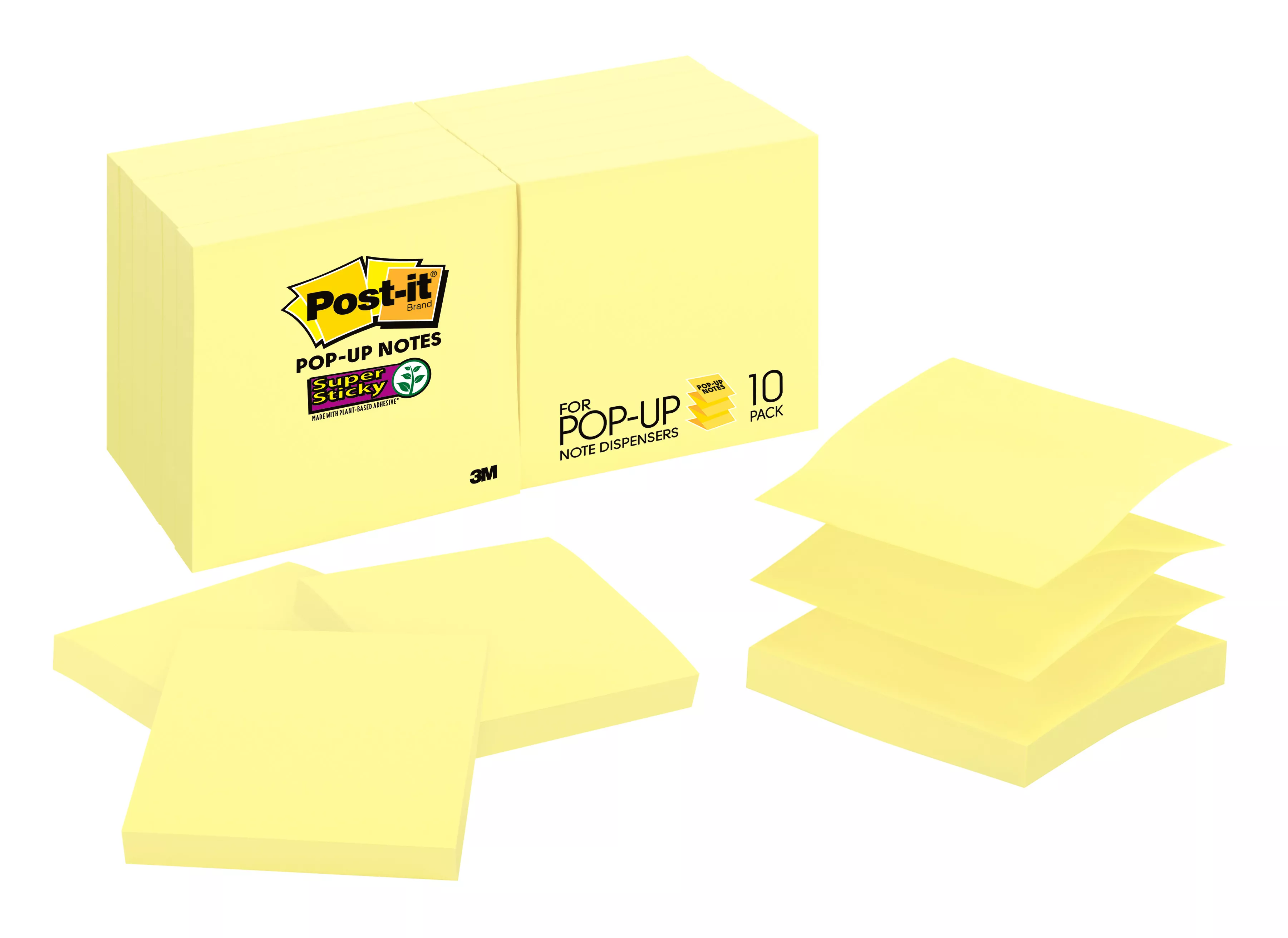 Post-it® Super Sticky Dispenser Pop-up Notes R330-10SSCY, Canary Yellow, 3 in x 3 in, 90 sht/pad, 10 pad/pack