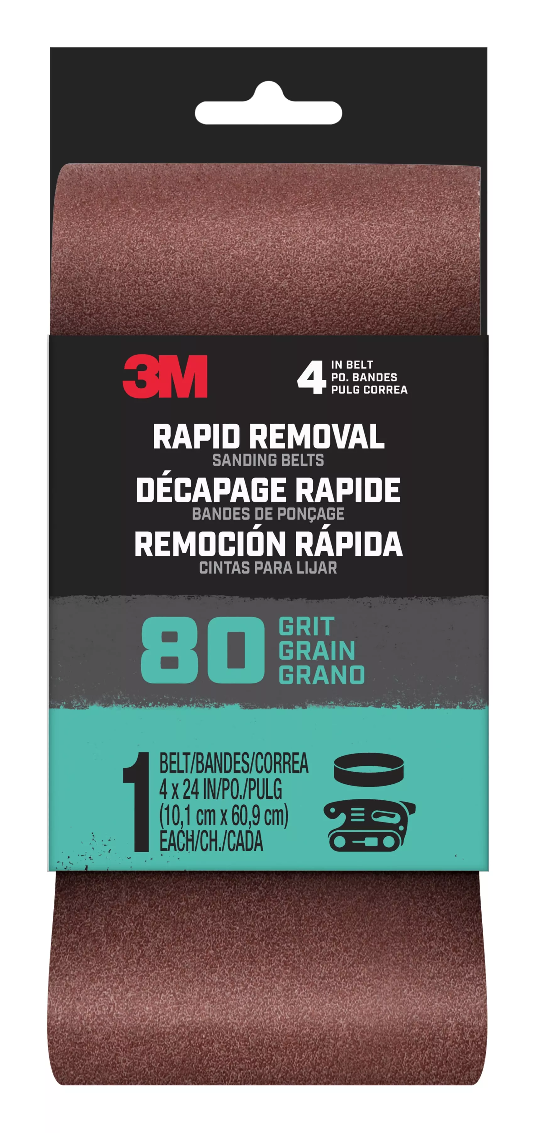 3M™ Rapid Removal 4 x 24 inch Power Sanding Belt, 80 grit,
Belt4x241pk80, 1 pk, 10/case
