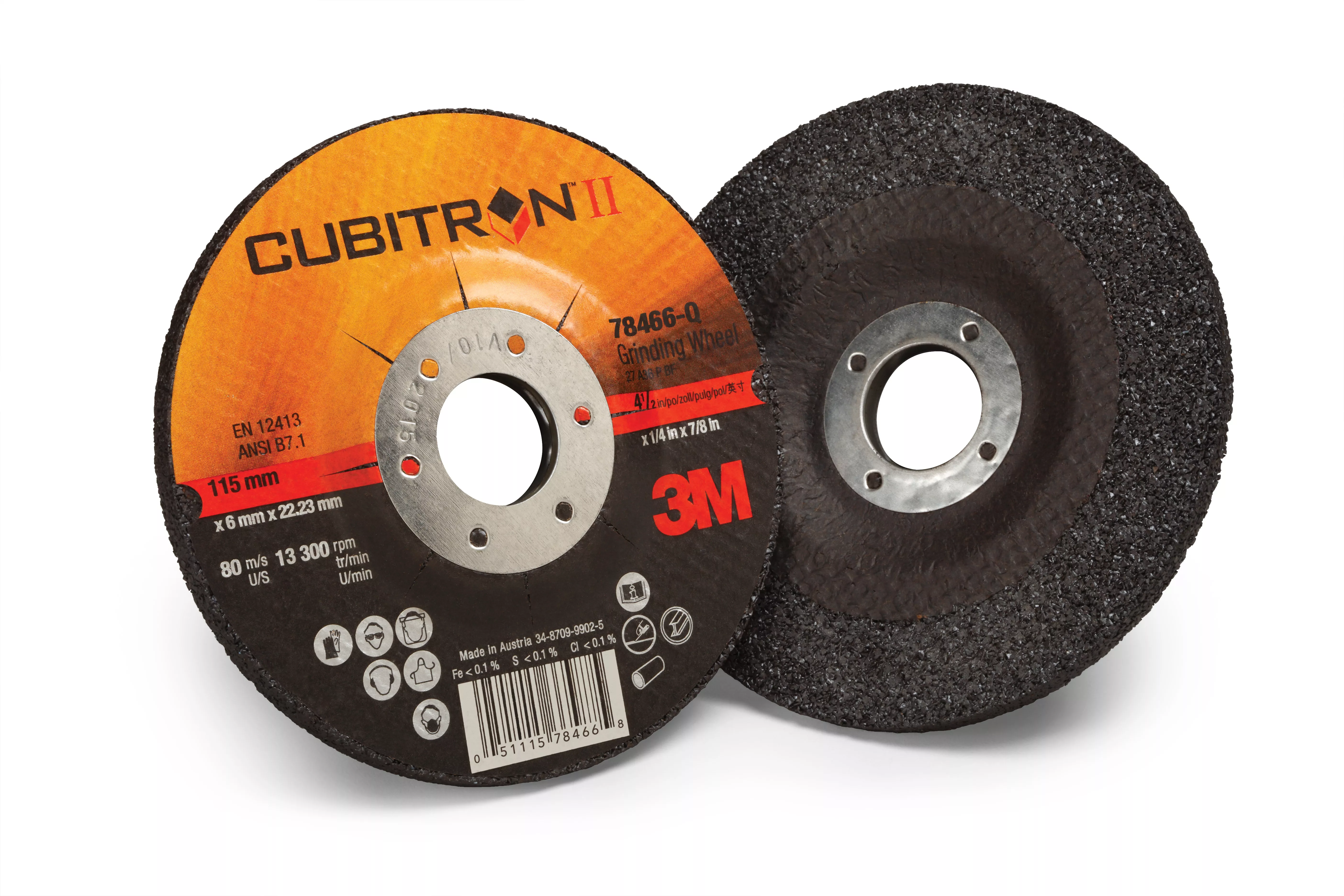 3M™ Cubitron™ II Depressed Center Grinding Wheel, 78466, 36, T27, 115 mm
x 6 mm x 22.23 mm, 10/Carton, 20 ea/Case