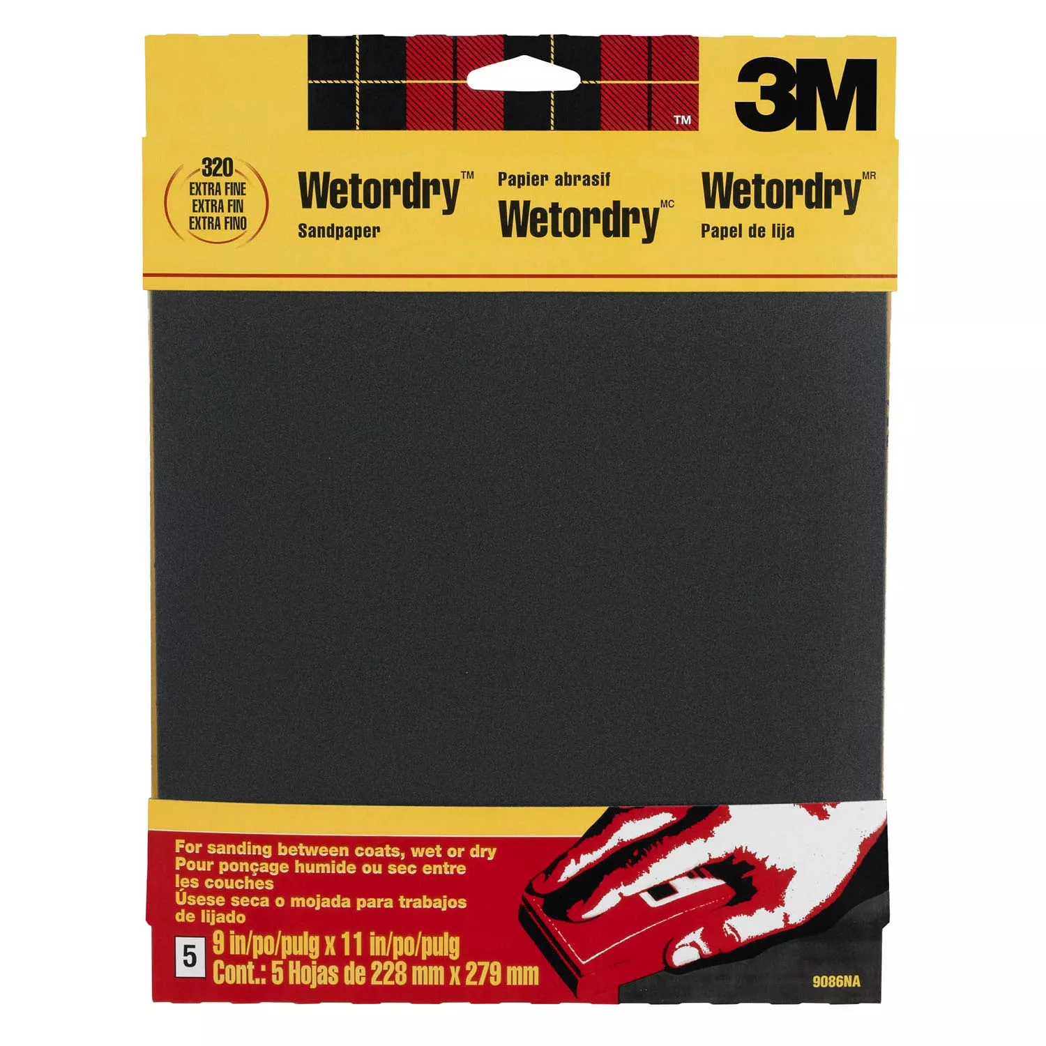 3M™ Wetordry™ Sanding Sheets 9086DC-NA, 9 in x 11 in, 320 grit, 5 sheets/pk, 10 pks/inner, 50 pks/cs