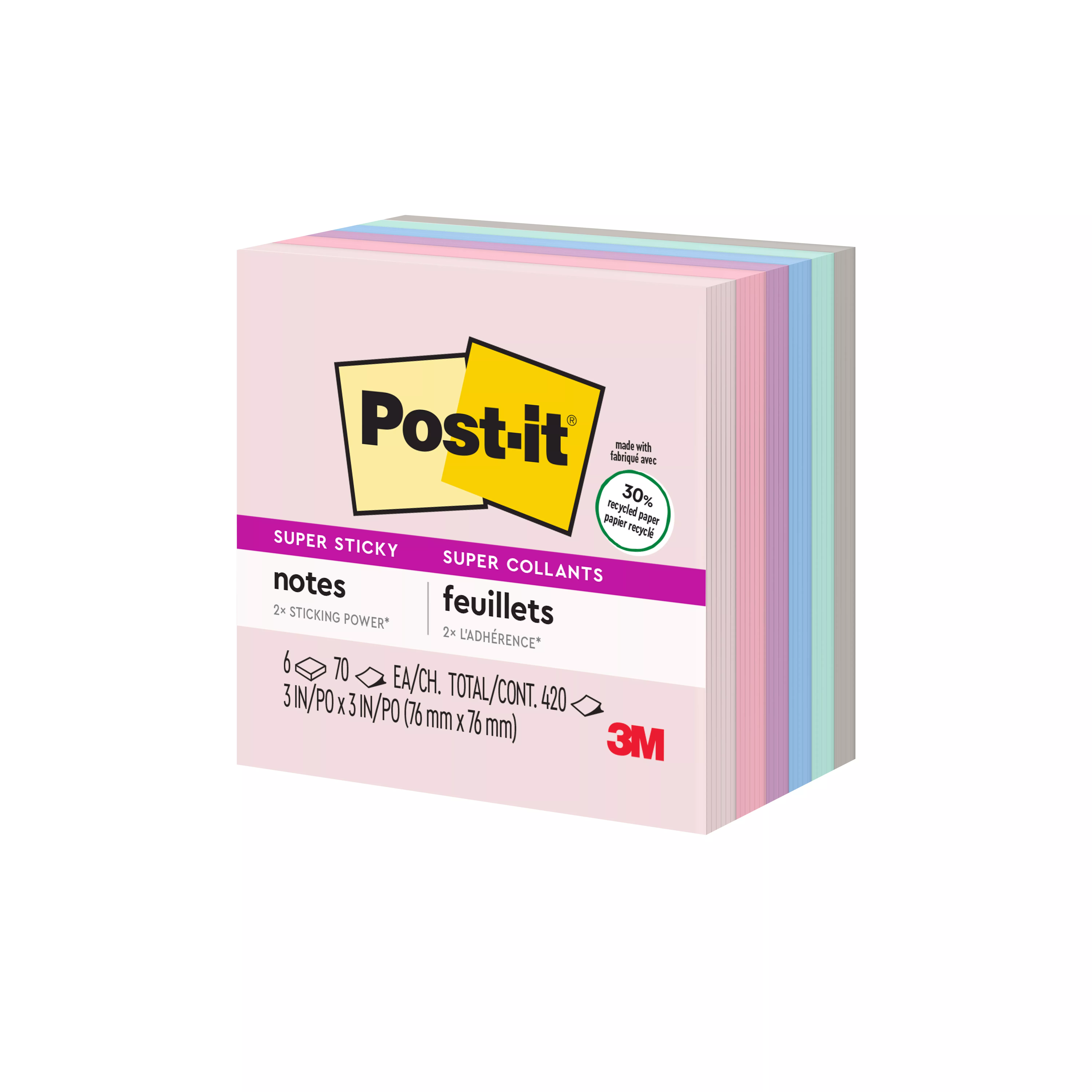 SKU 7100243600 | Post-it® Super Sticky Recycled Notes 654-6SSNRP