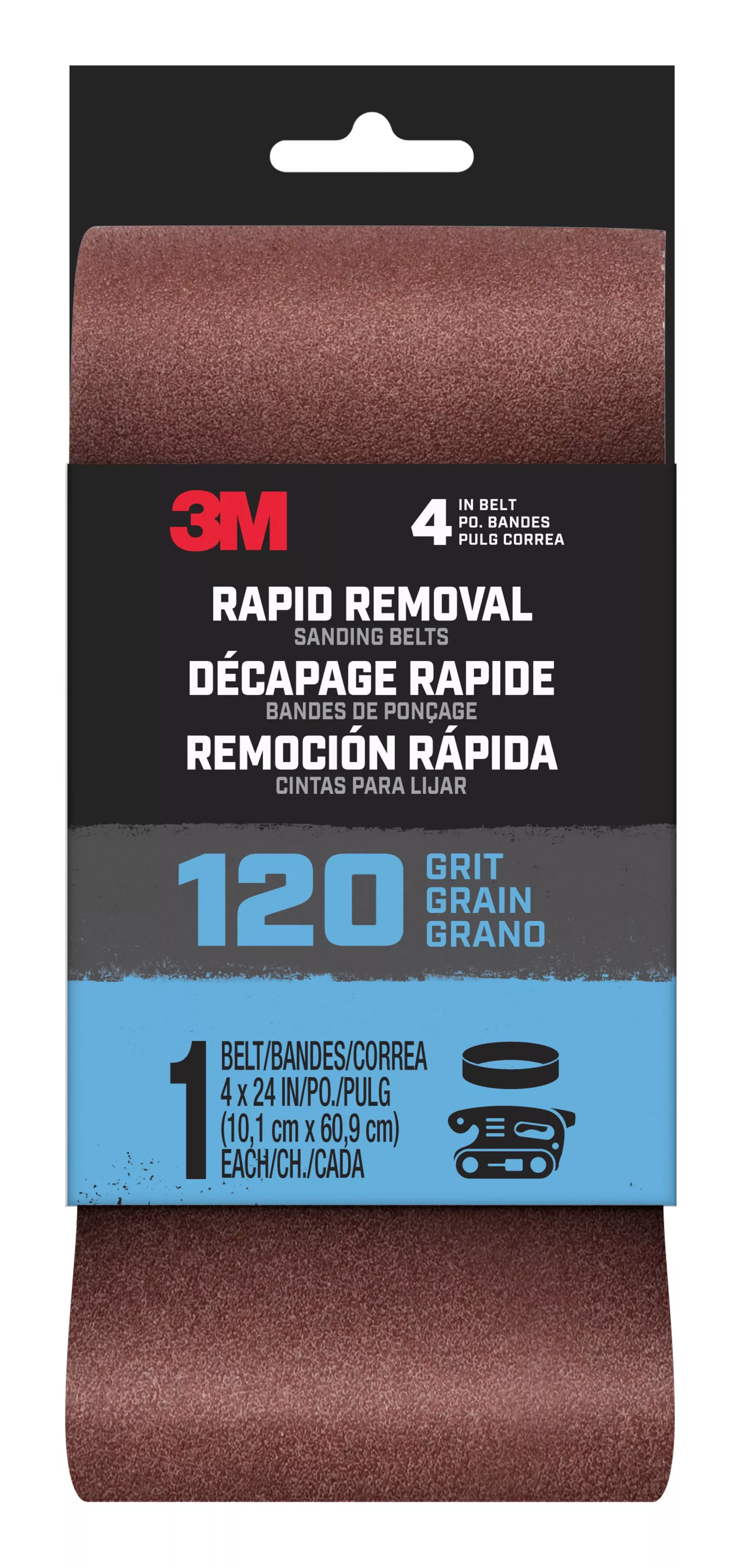 3M™ Rapid Removal 4 x 24 inch Power Sanding Belt, 120 grit,
Belt4x241pk120, 1 pk, 10/case