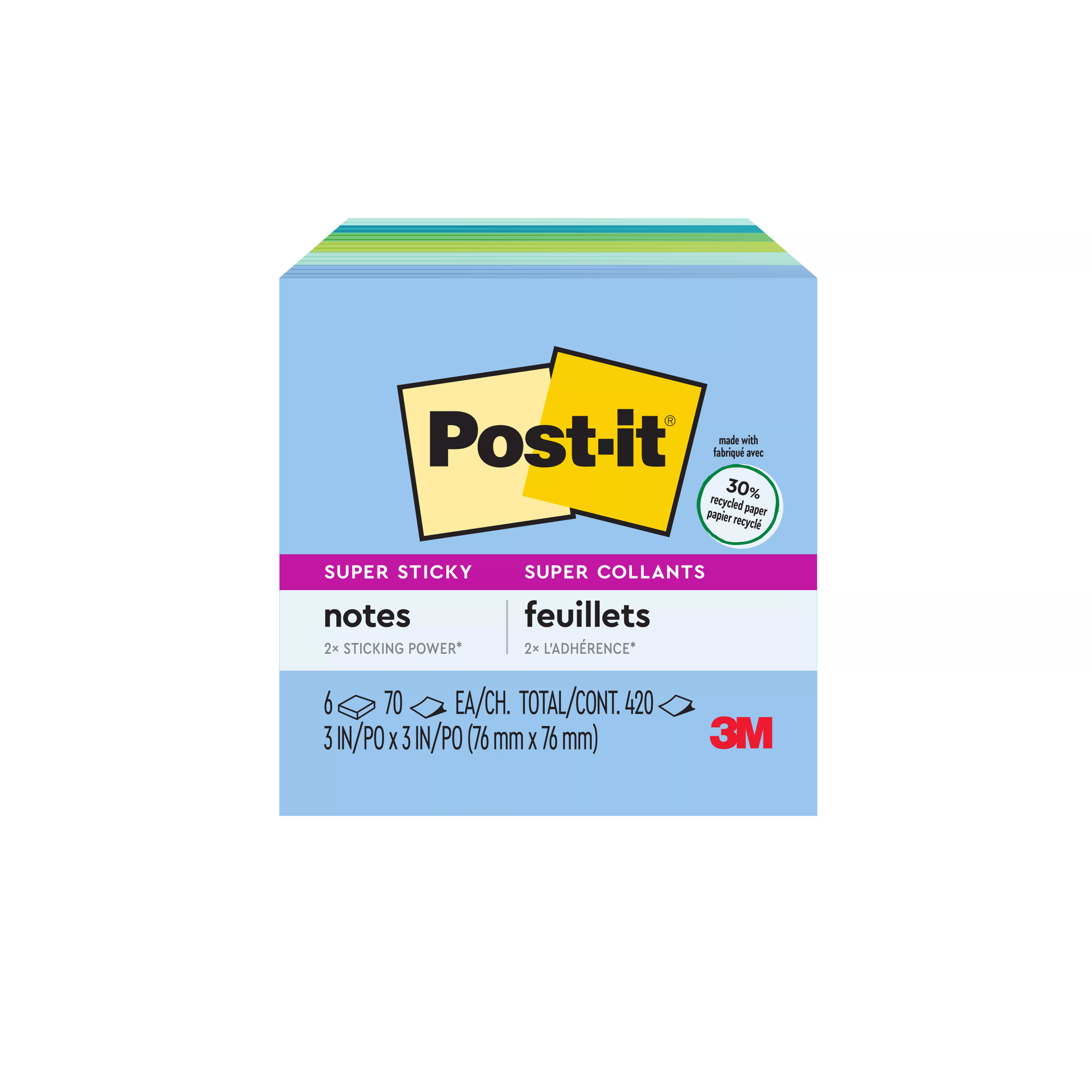 SKU 7100066315 | Post-it® Super Sticky Recycled Notes 654-6SST