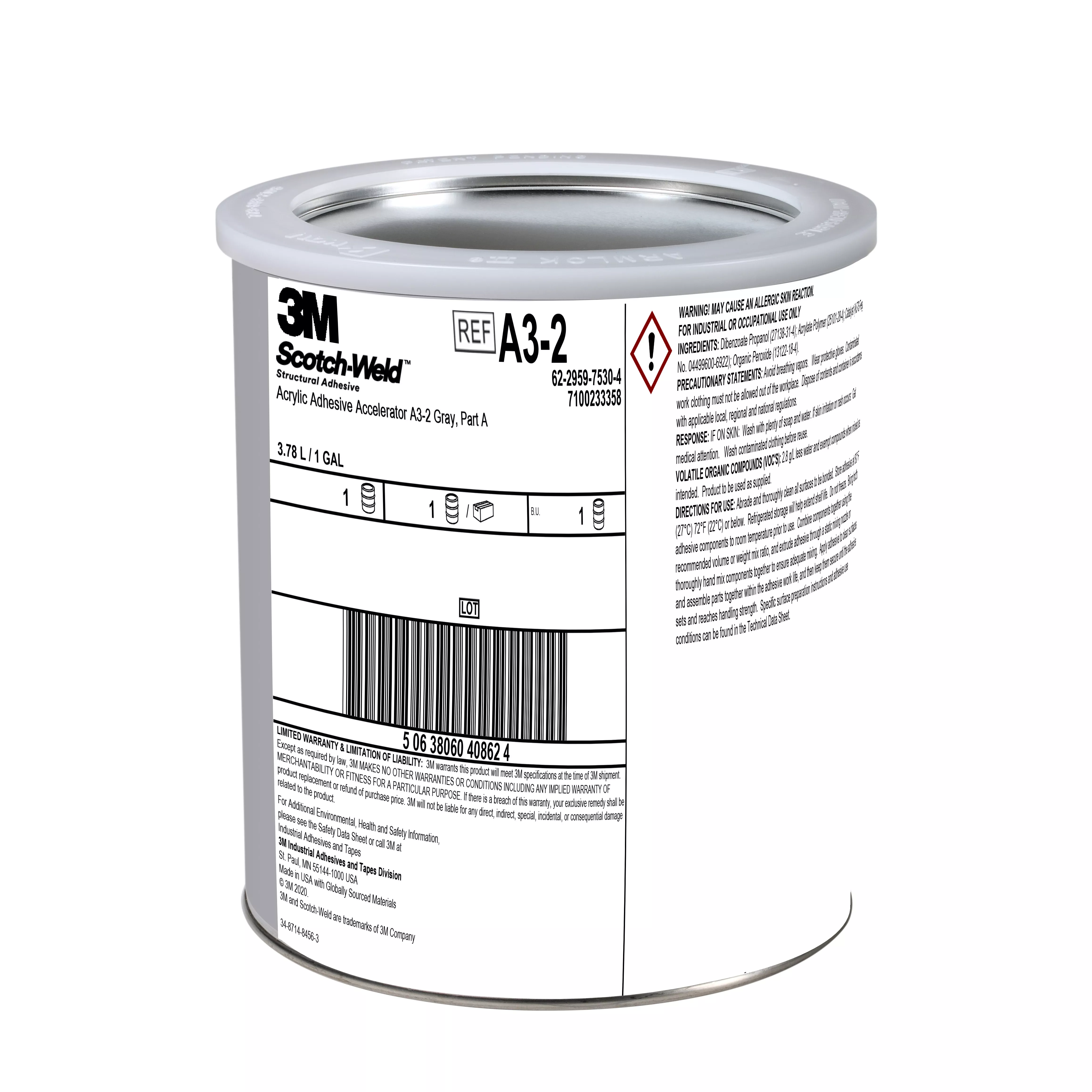 3M™ Scotch-Weld™ Acrylic Adhesive Accelerator A3-2, Gray, Part A, 1
Gallon, 1 Can/Case