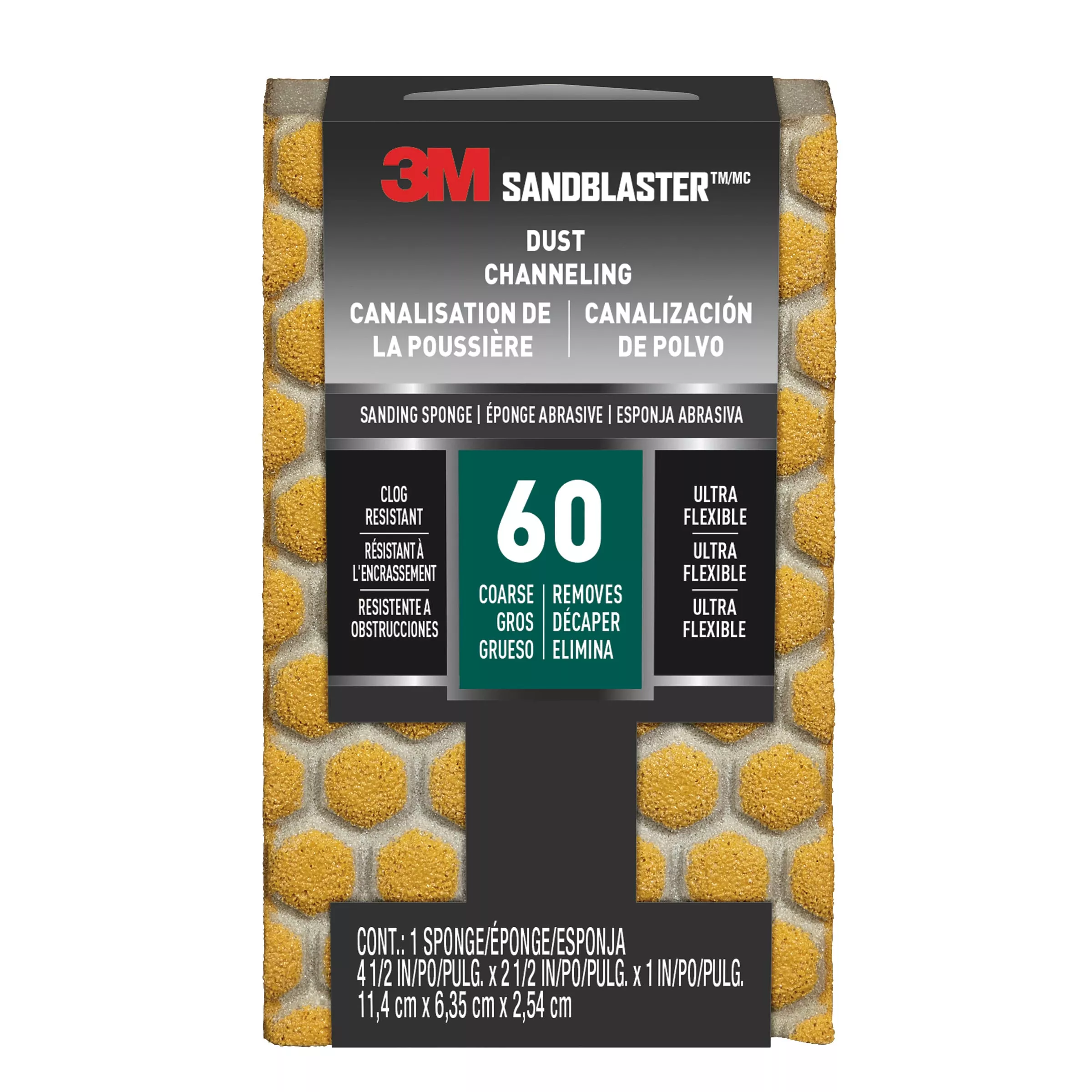 3M™ SandBlaster™ DUST CHANNELING Sanding Sponge, 20909-60-UFS ,60 grit,
4 1/2 in x 2 1/2 x 1 in, 1/pk