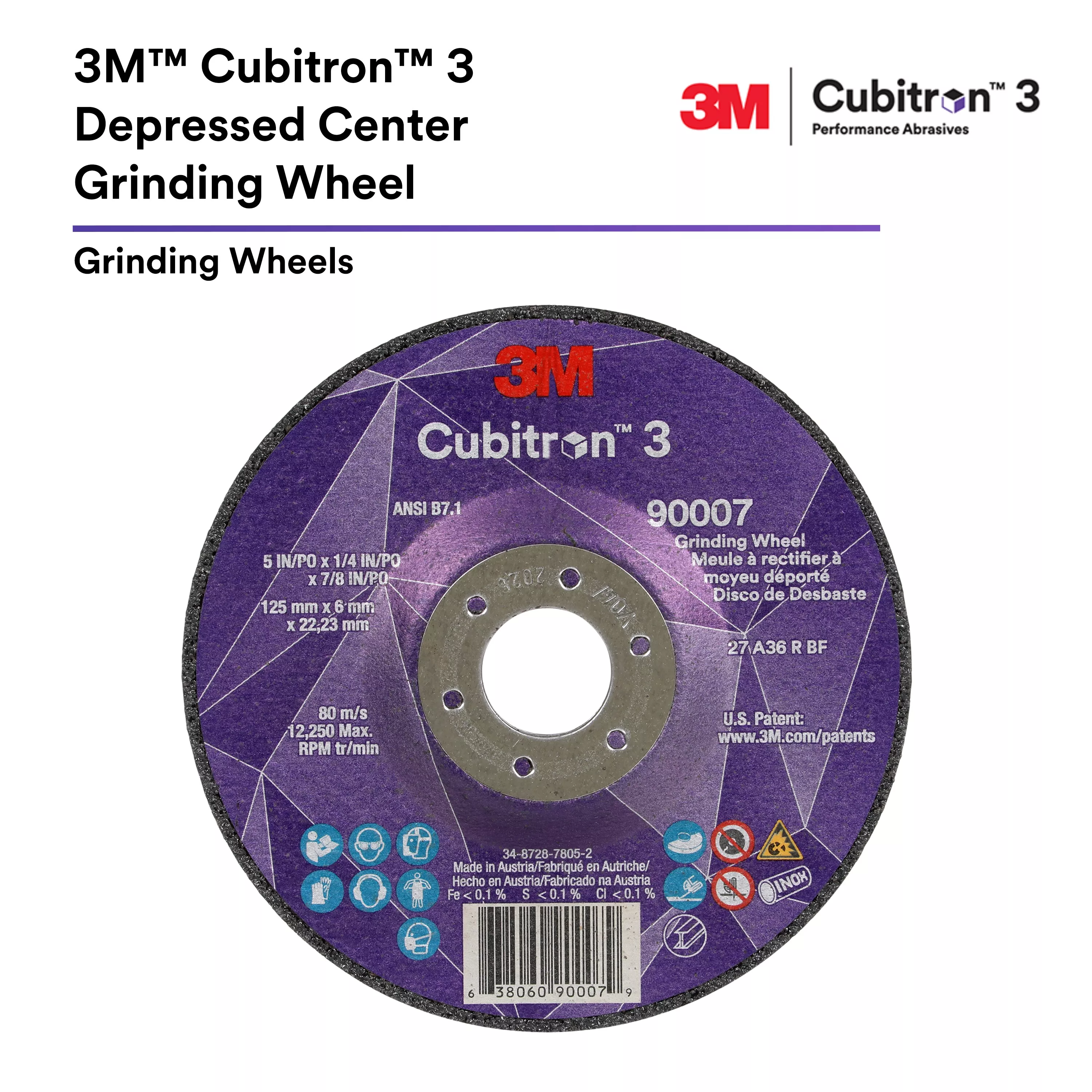 SKU 7100303965 | 3M™ Cubitron™ 3 Depressed Center Grinding Wheel