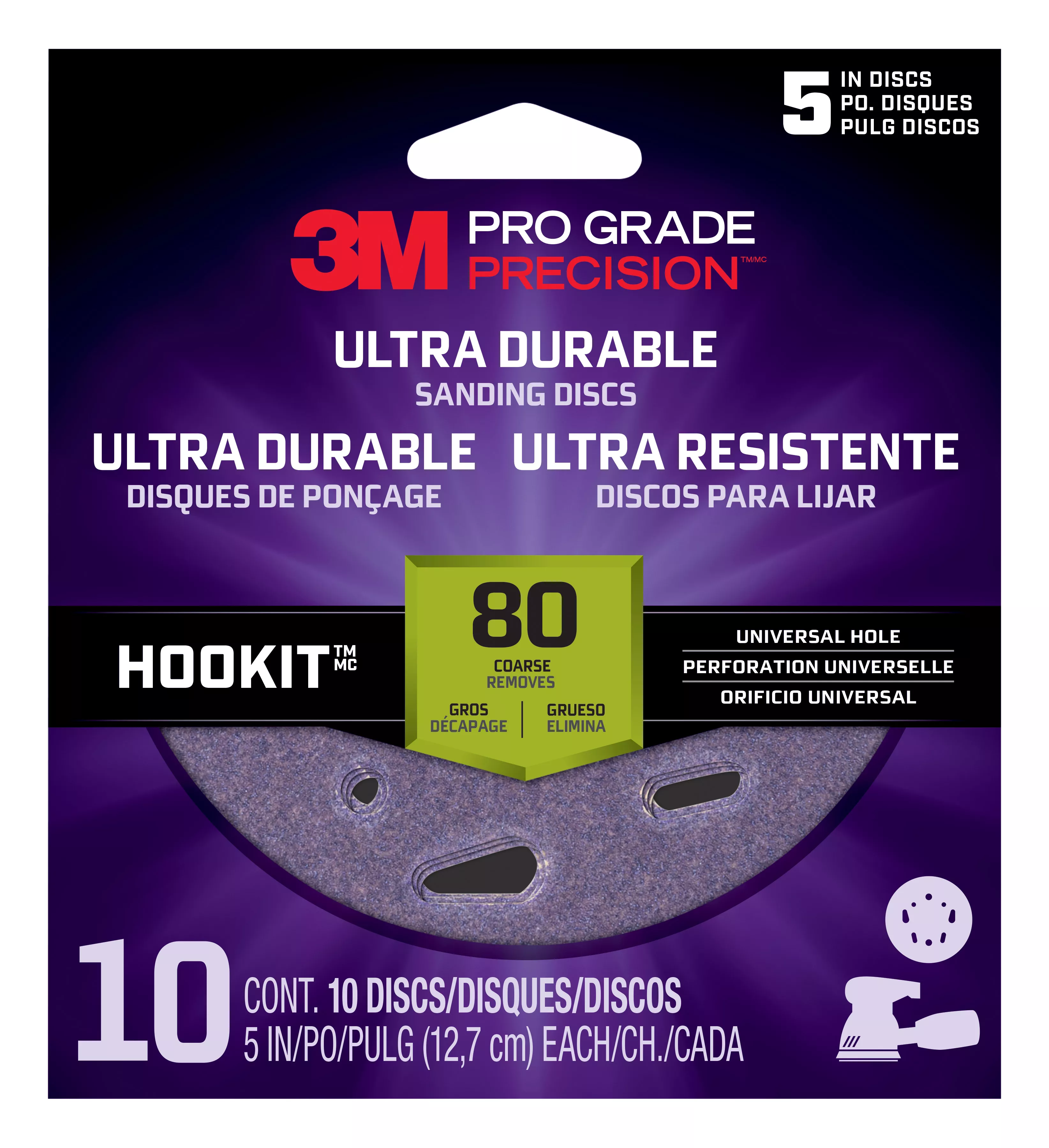 3M™ Pro Grade Precision™ Ultra Durable Universal Hole Sanding Disc
DUH580TRI-10I, 5 inch UH, 80, 10/pack