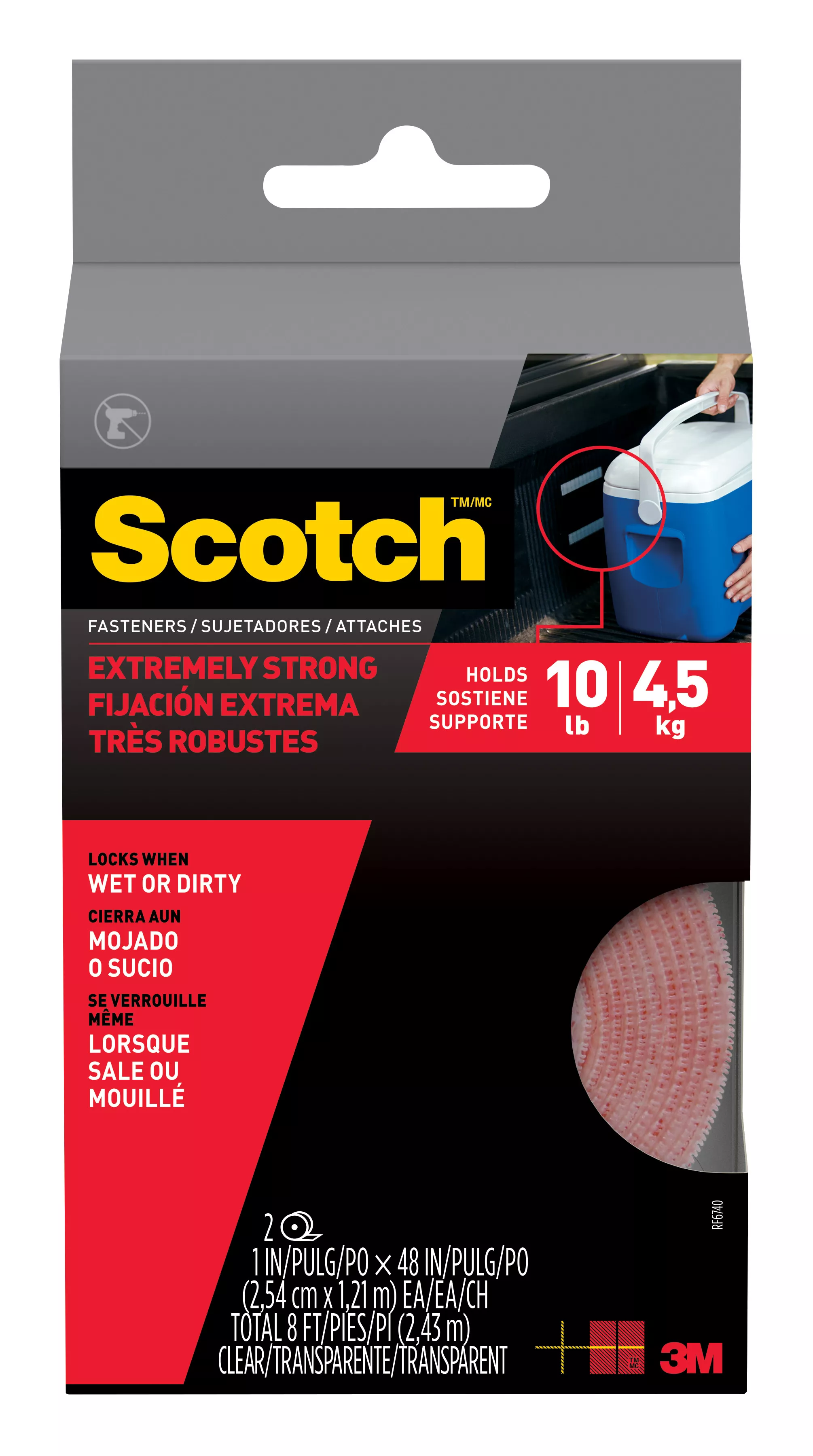 Scotch™ Extreme Fasteners RF6740, 1 in x 4 ft (25.4 mm x 1.21 m), Clear, 2 Rolls
