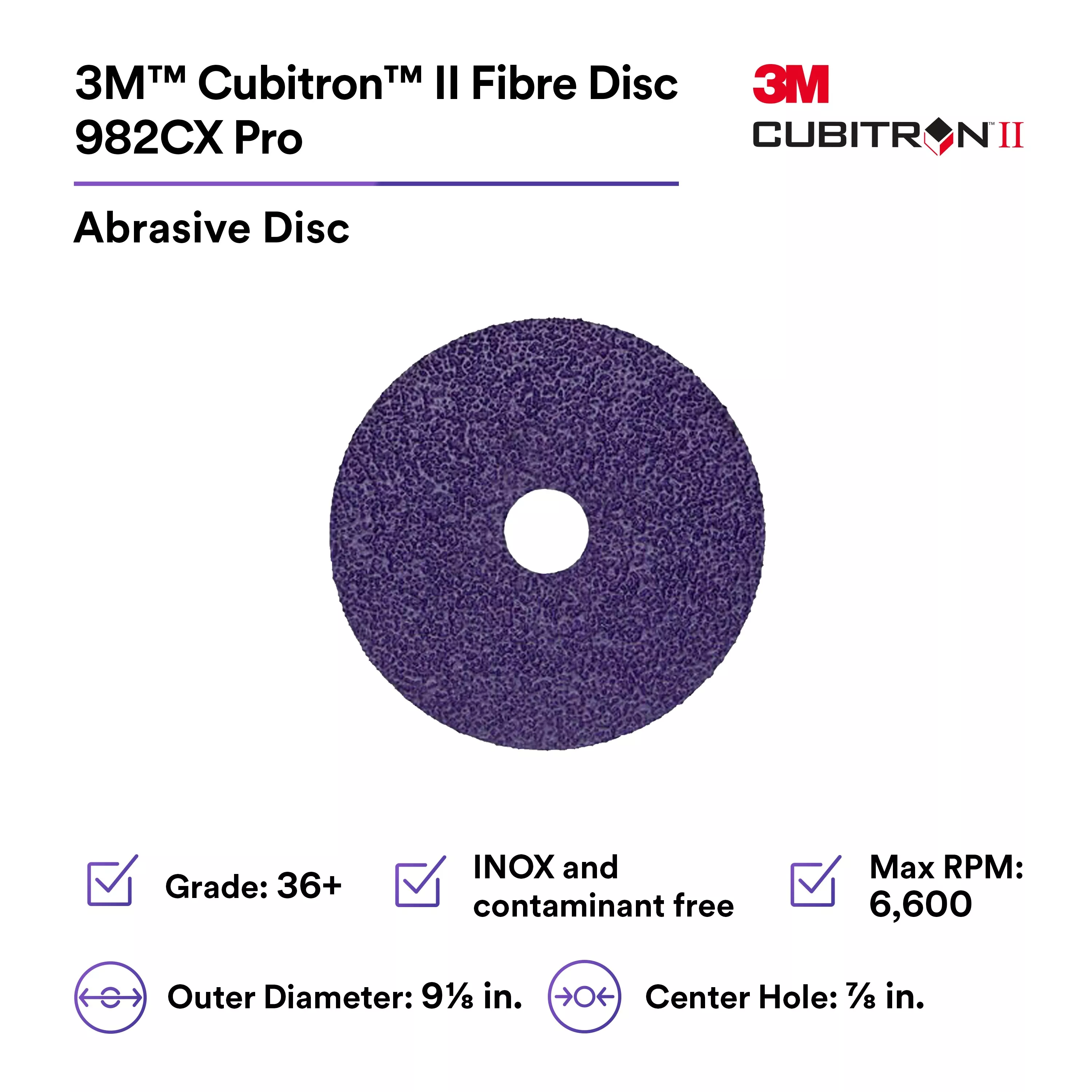 SKU 7100243137 | 3M™ Cubitron™ II Fibre Disc 982CX Pro