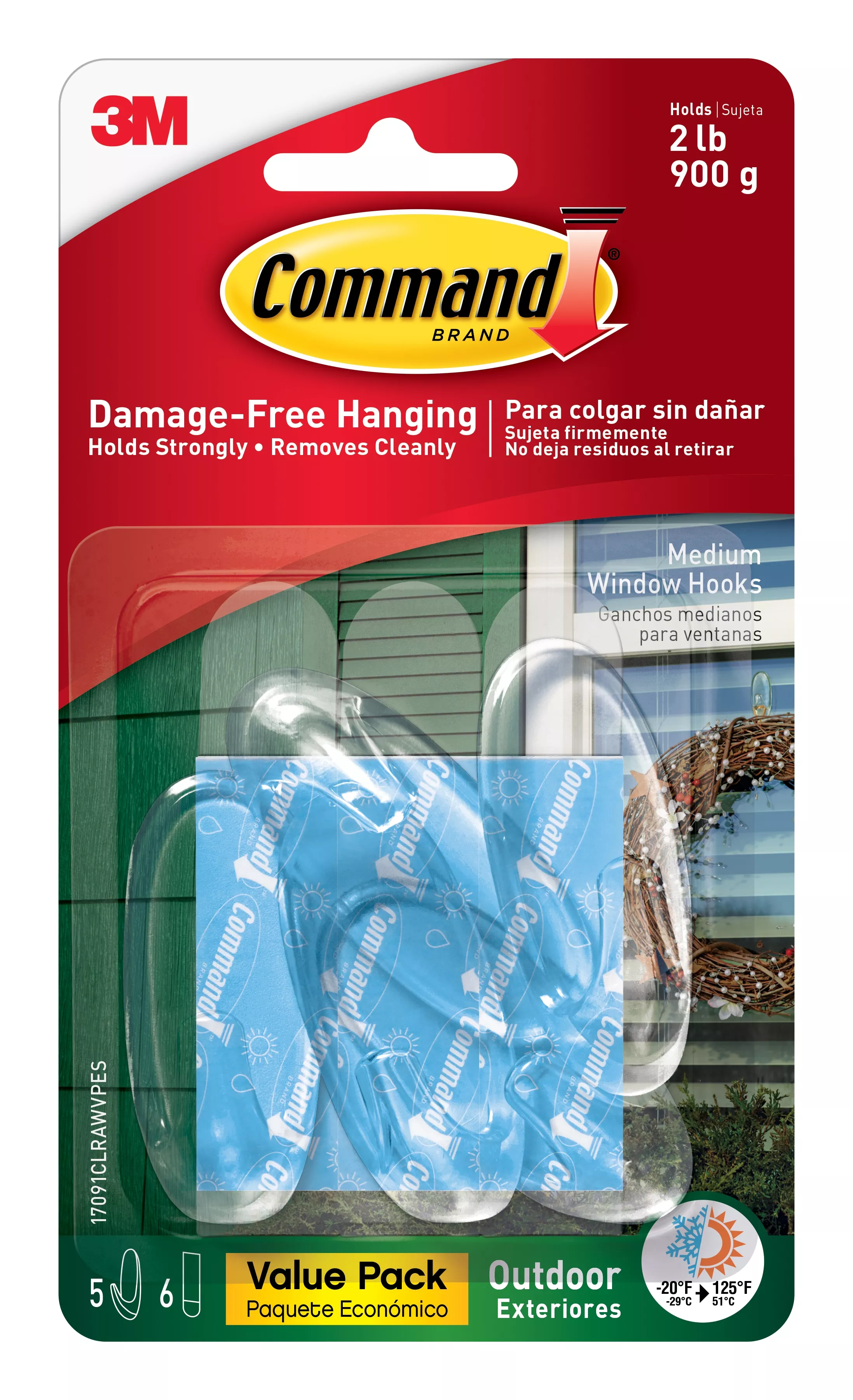 Command™ Outdoor Clear Medium Window Hooks 17091CLRAWVPES, Value Pack,