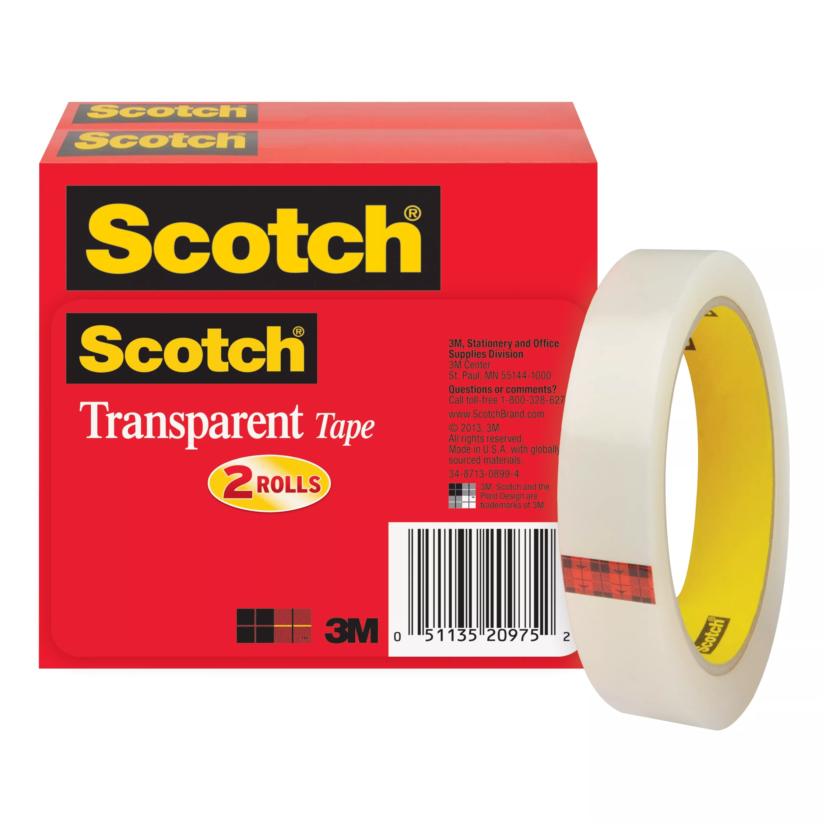 Scotch® Transparent Tape 600-2P34-72, 3/4 in x 2592 in (19 mm x 65,8 m) 2 PK