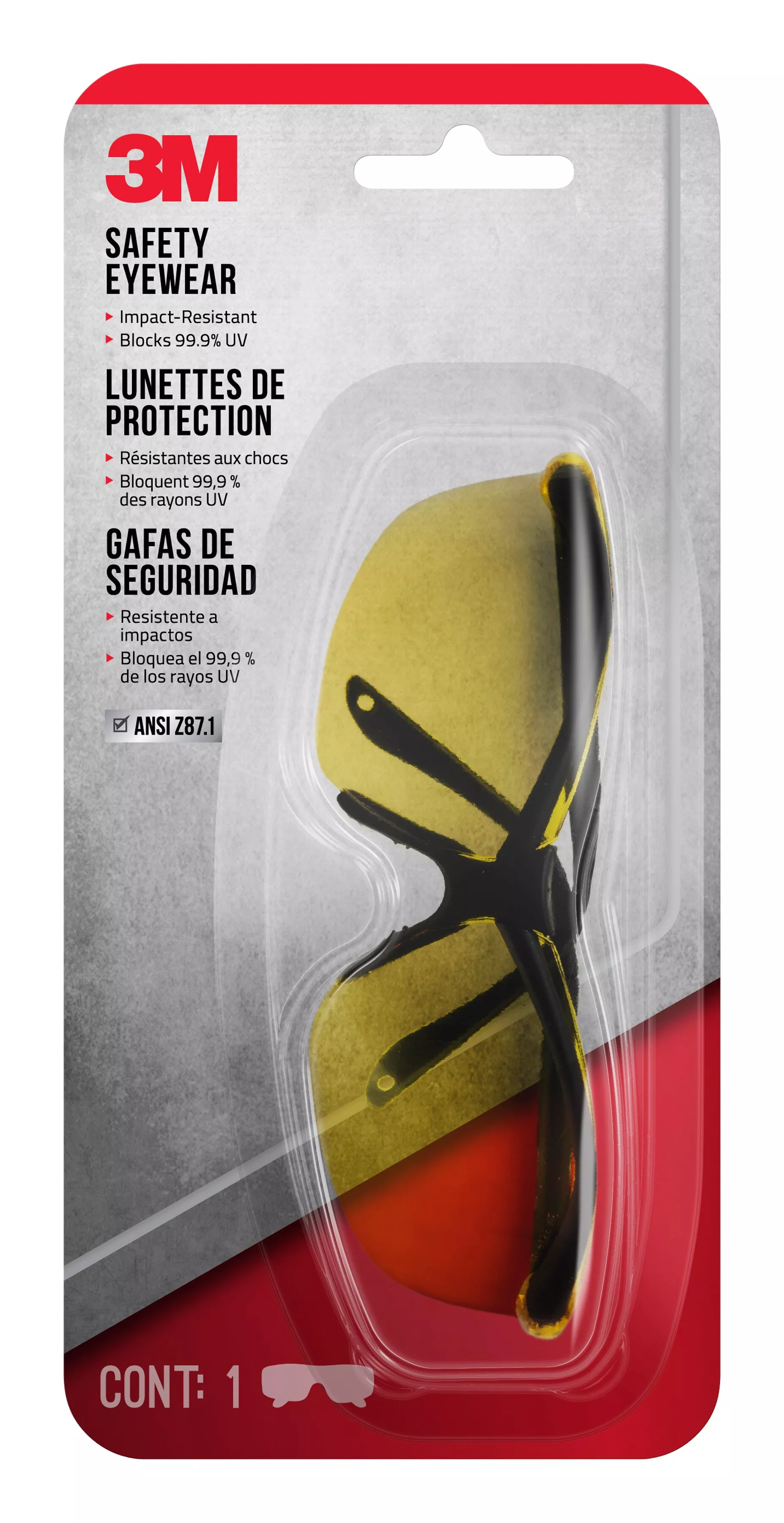 3M™ Safety Eyewear Anti-Scratch, 90966H1-C, Black, Amber Lens, 12/case
