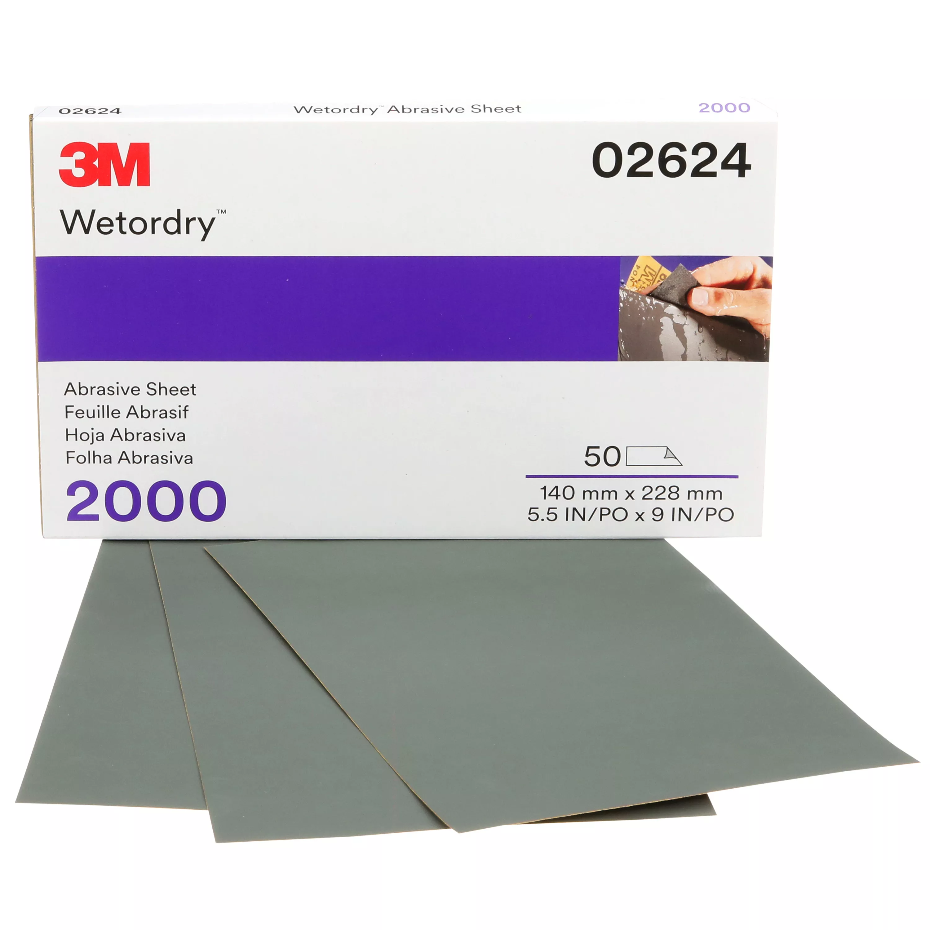 3M™ Wetordry™ Abrasive Sheet, 02624, 2000, heavy duty, 5 1/2 in x 9 in,
50 sheets per carton, 5 cartons per case