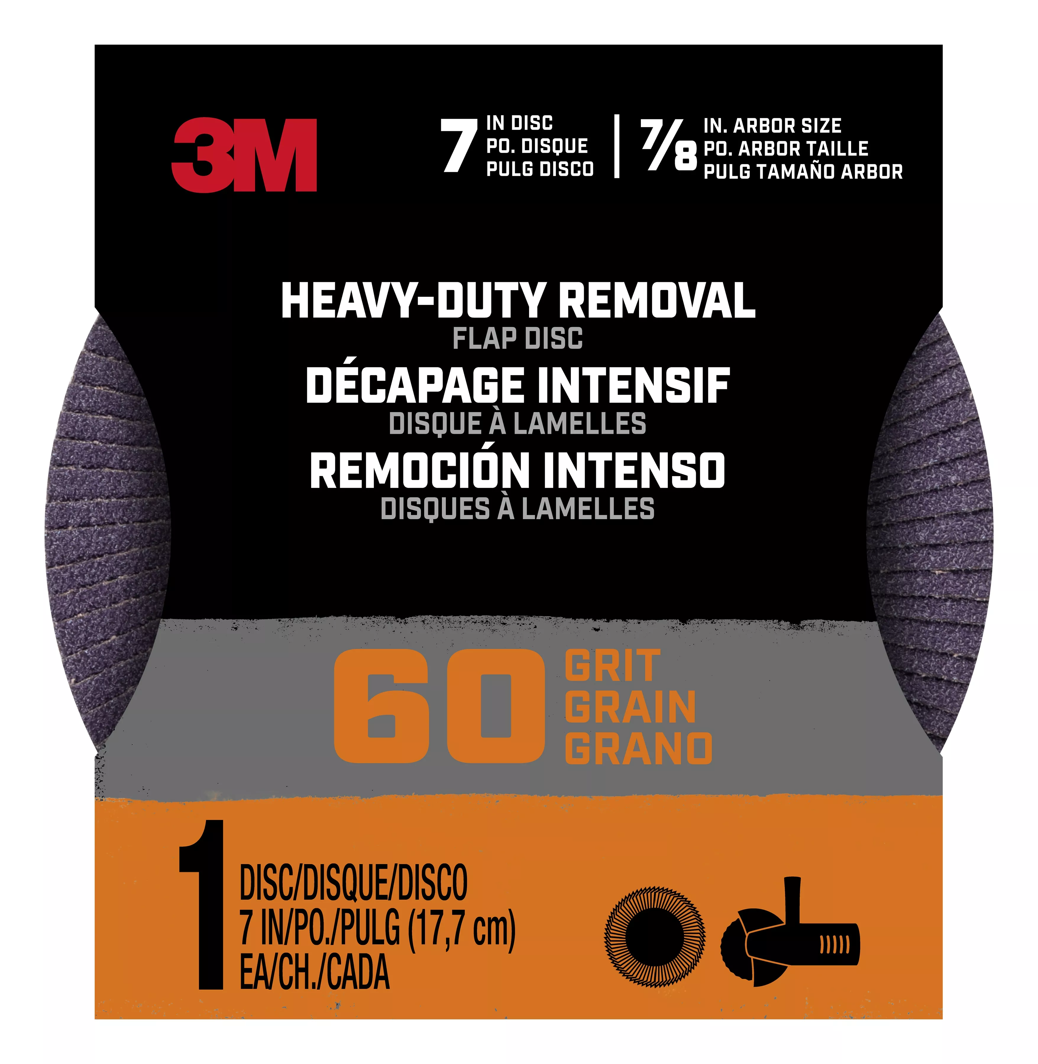 3M™ Heavy Duty Removal 7 inch Flap Disc, 60 grit, FlpDisc7in60, 1/pk,
12/case