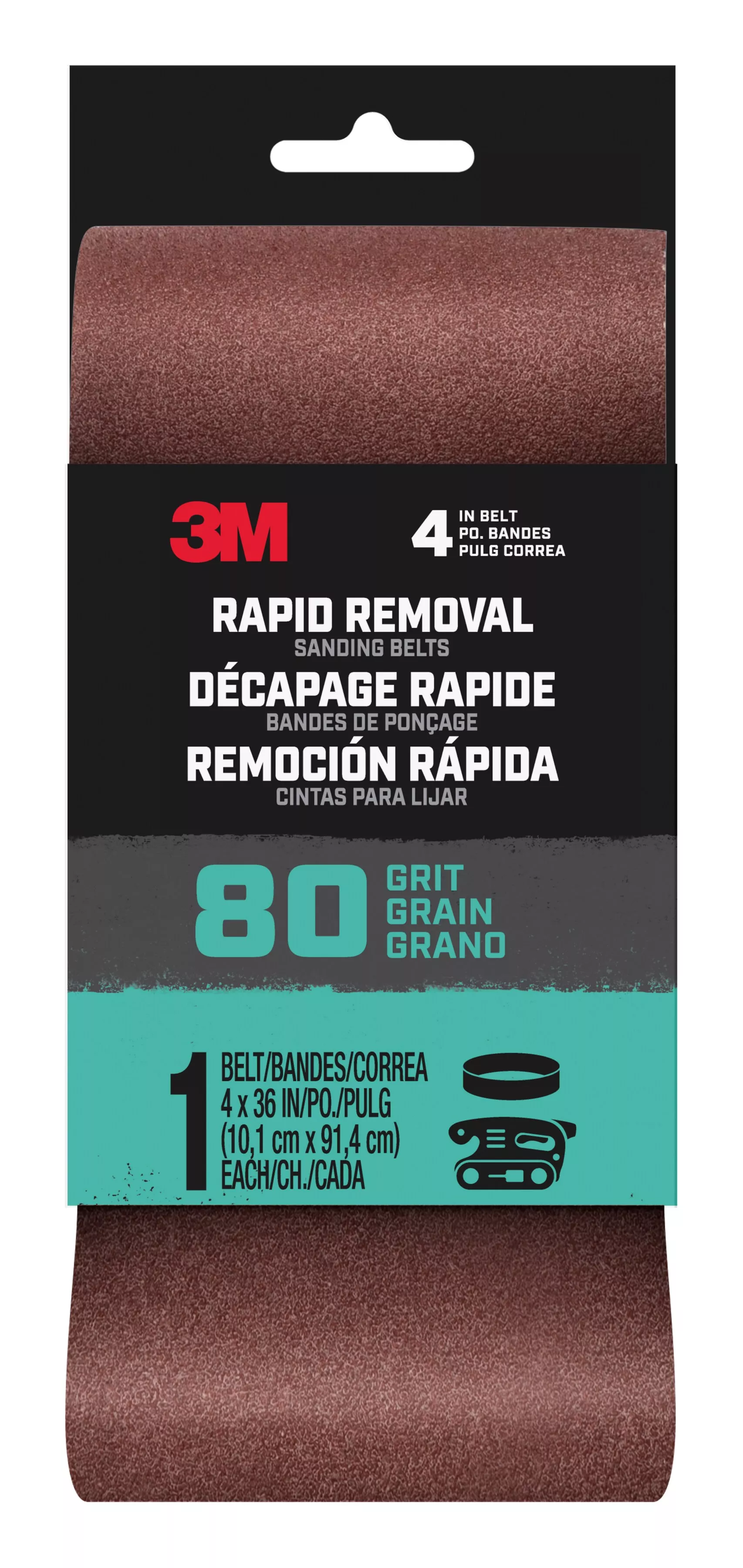 3M™ Rapid Removal 4x36 Power Sanding Belt, 80 grit, Belt4x361pk80, 1 pk,
10/case