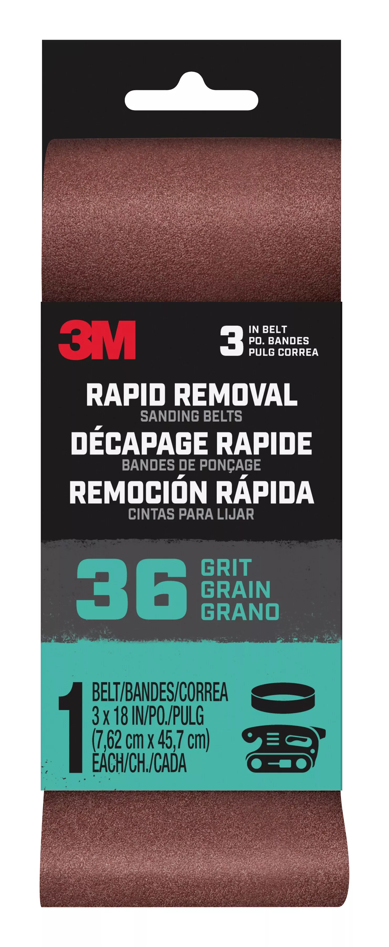 3M™ Rapid Removal 3 x 18 inch Power Sanding Belt, 36 grit,
Belt3x181pk36, 1 pk, 10/case