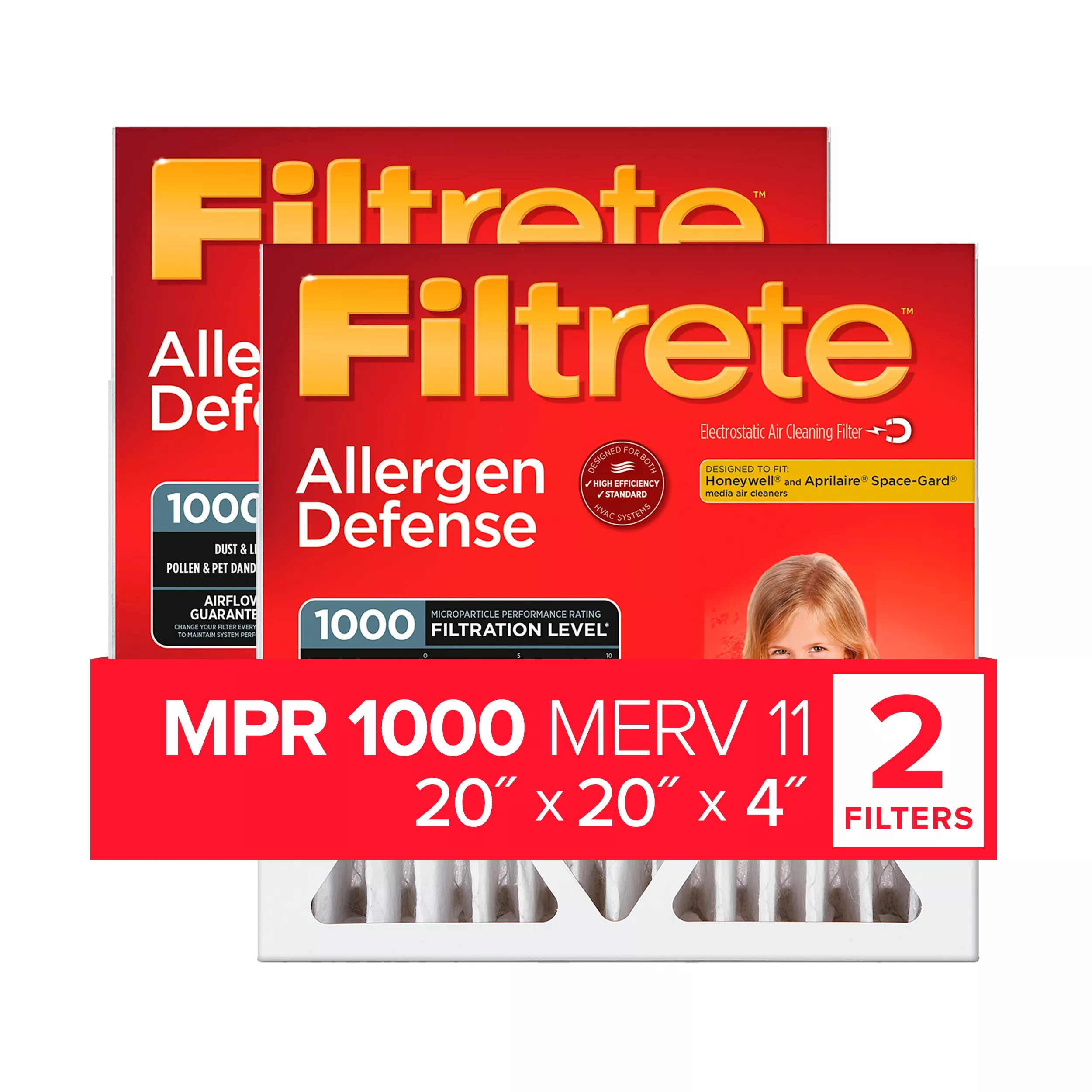 Filtrete™ High Performance Air Filter 1000 MPR NADP02-2PK-1E, 20 in x 20 in x 4 in (50.8 cm x 50.8 cm x 10.1 cm)