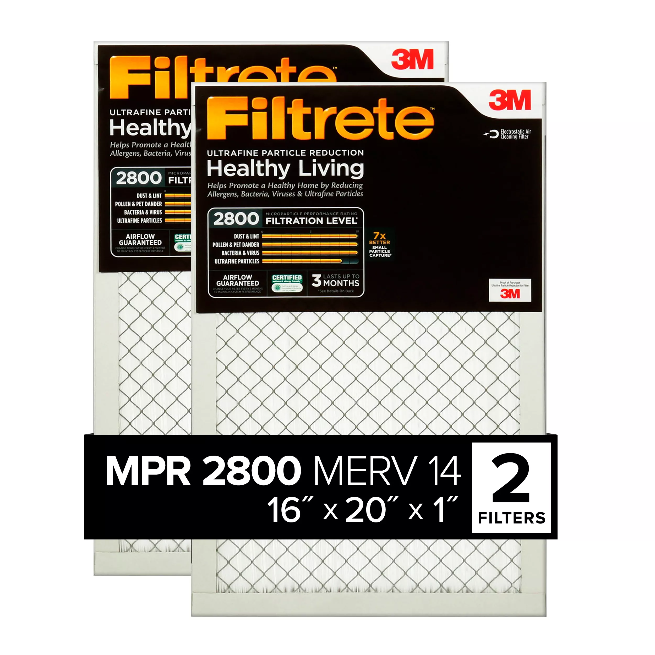 Filtrete™ Ultrafine Particle Reduction Filter UF00-2PK-1E, 16 in x 20 in x 1 in (40.6 cm x 50.8 cm x 2.5 cm)