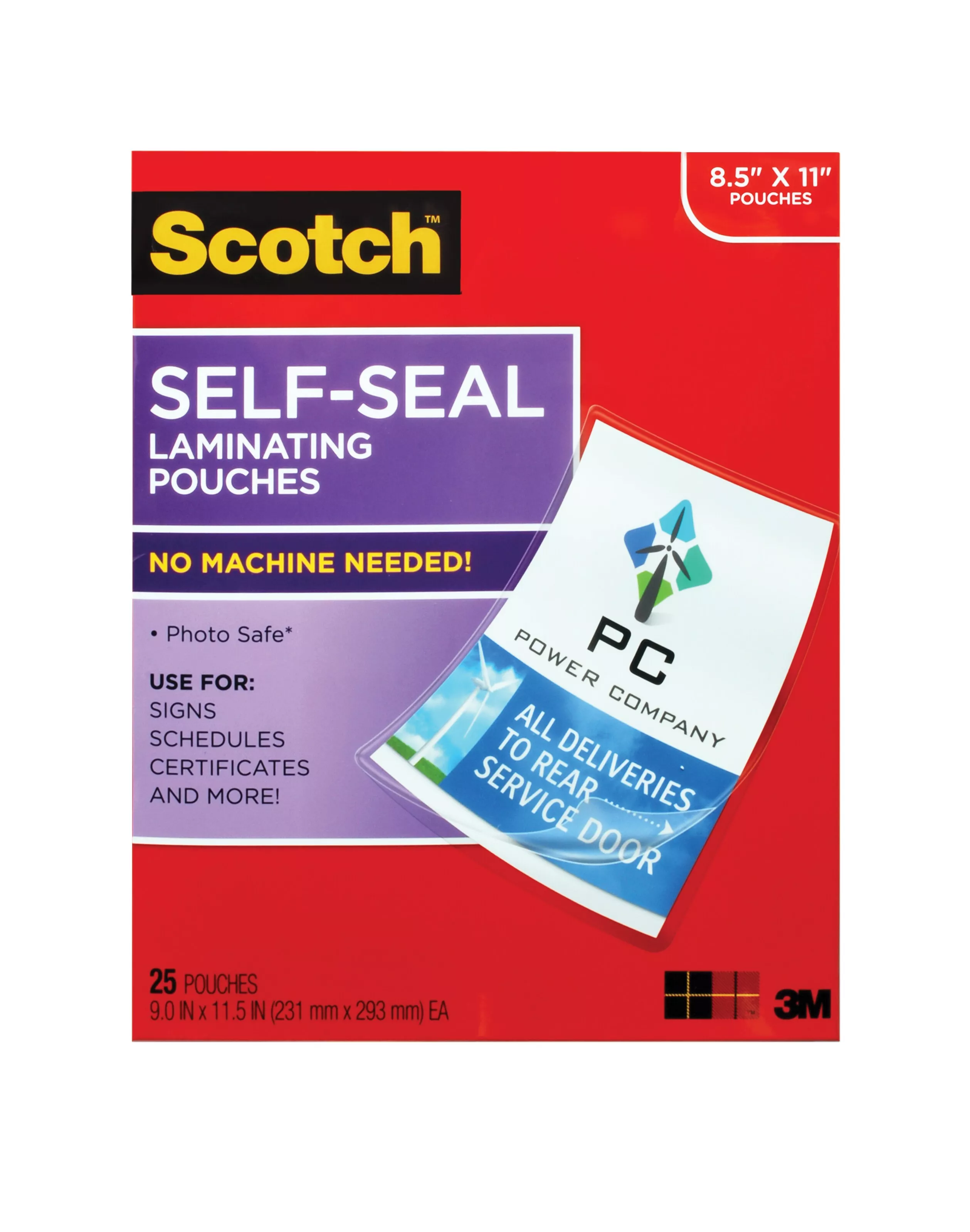 Scotch™ Self-Sealing Laminating Pouches LS854-25G-WM, 9.0 in x 11.5 in x .5 in Gloss Finish Letter Size