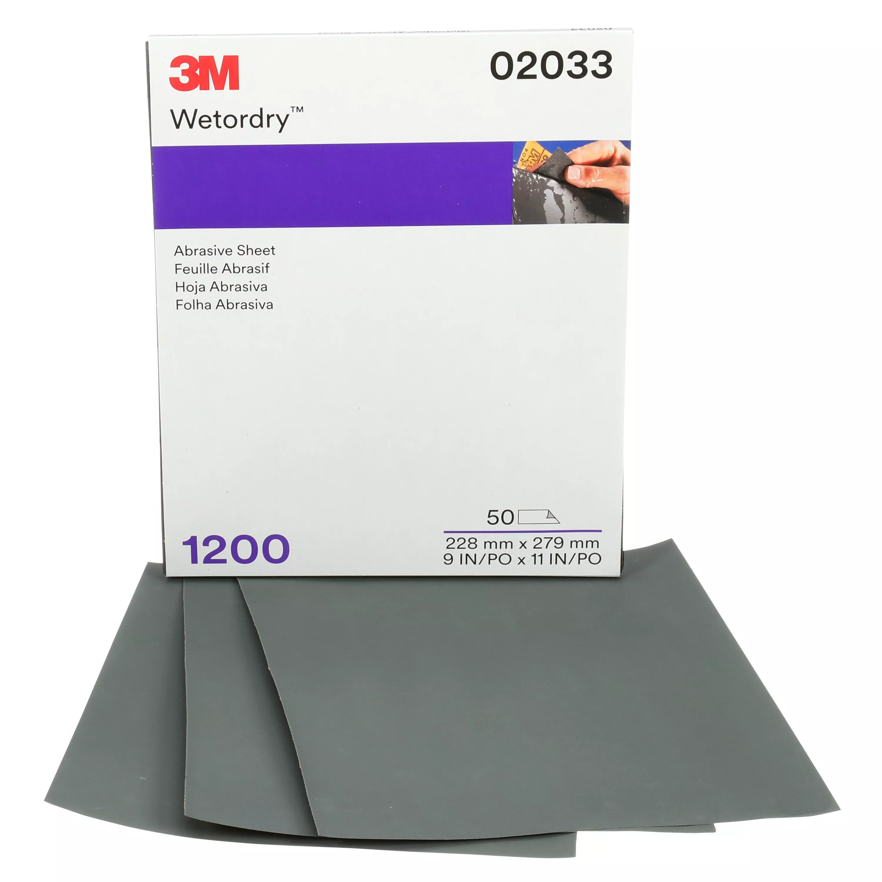 3M™ Wetordry™ Abrasive Sheet 401Q, 02033, 1200, 9 in x 11 in, 50 sheets
per carton, 5 cartons per case