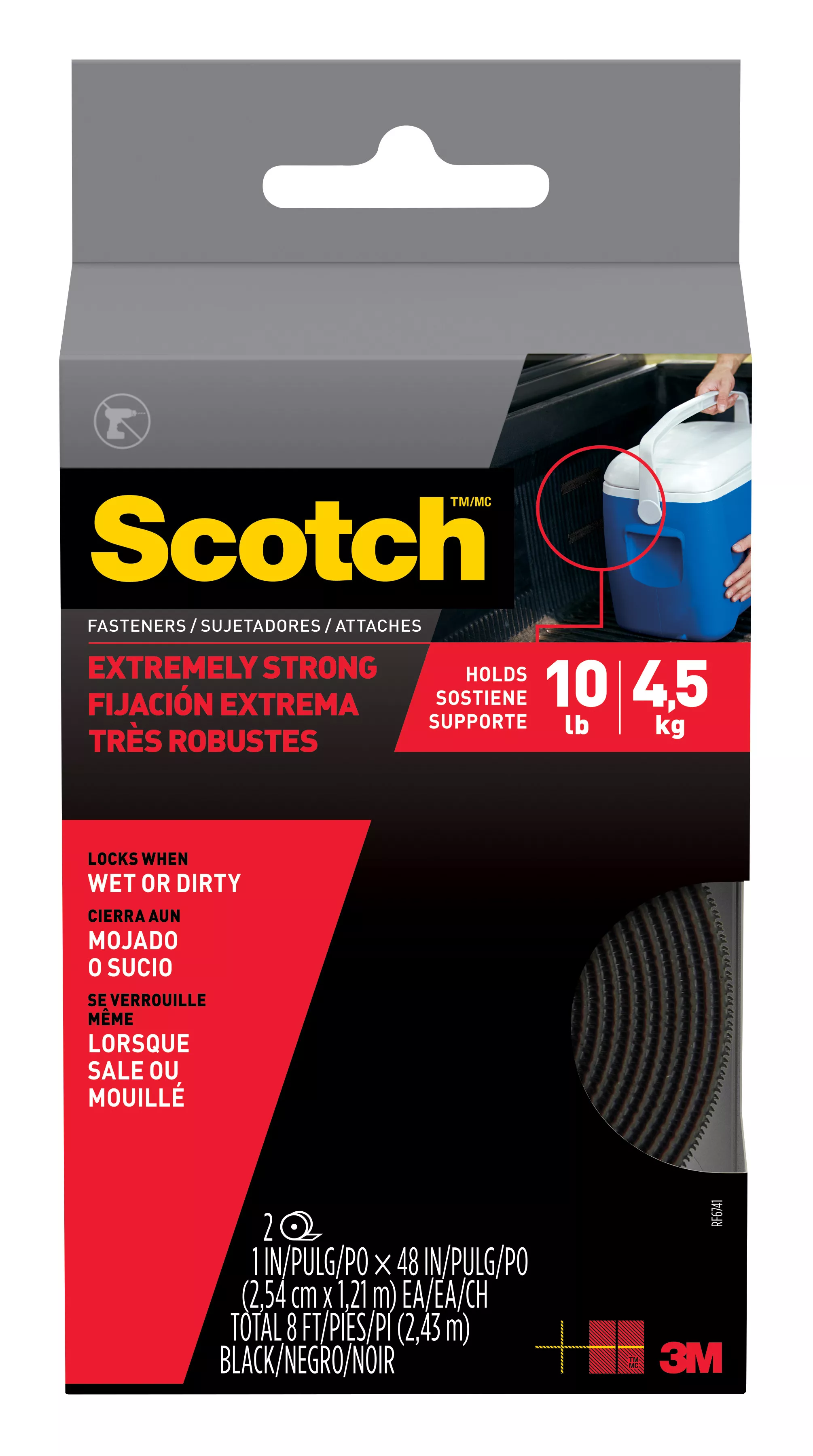 Scotch™ Extreme Fasteners RF6741, 1 in x 4 ft (25.4 mm x 1.21 m), Black, 2 Rolls