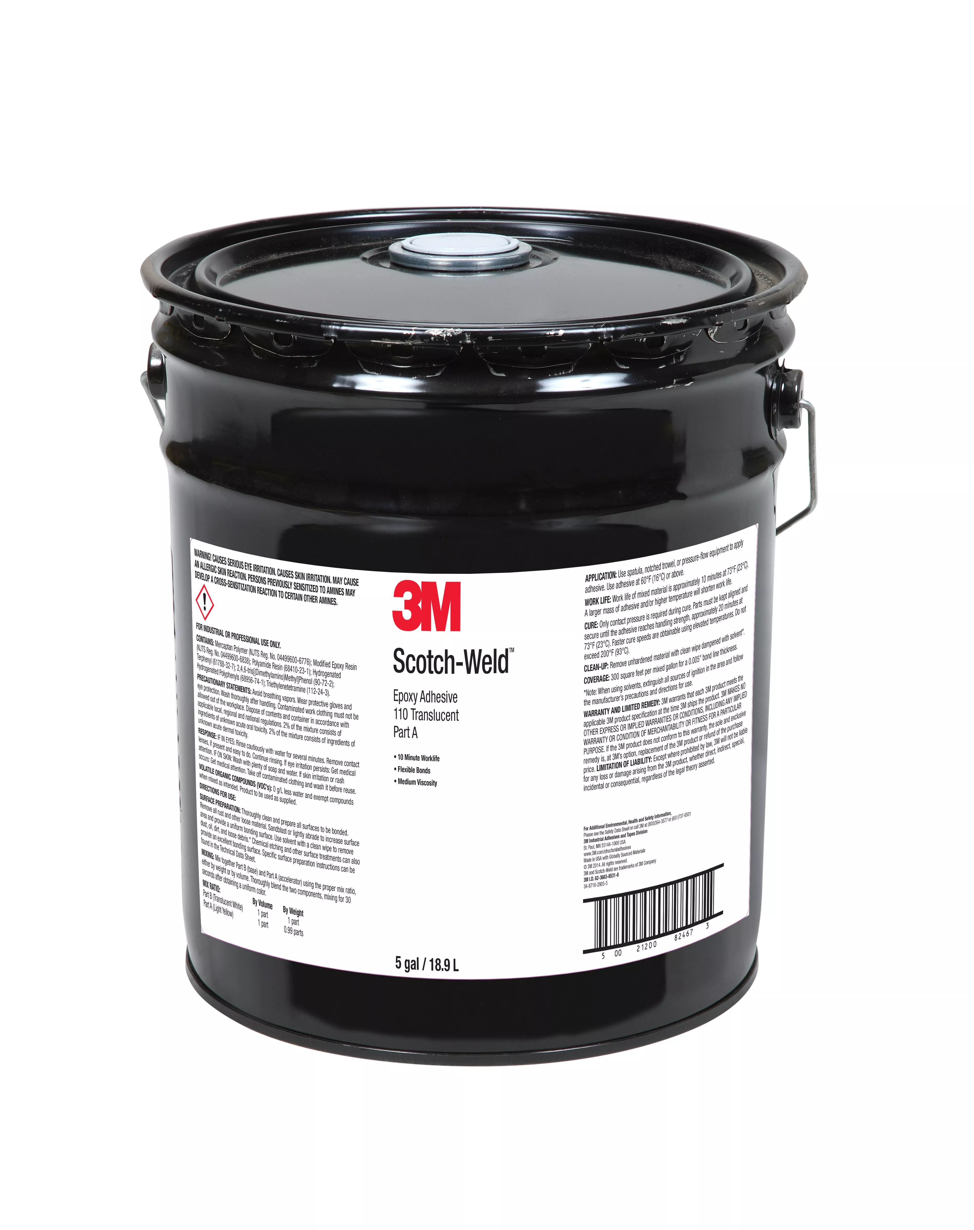 3M™ Scotch-Weld™ Epoxy Adhesive 110, Translucent, Part A, 5 Gallon
(Pail), Drum