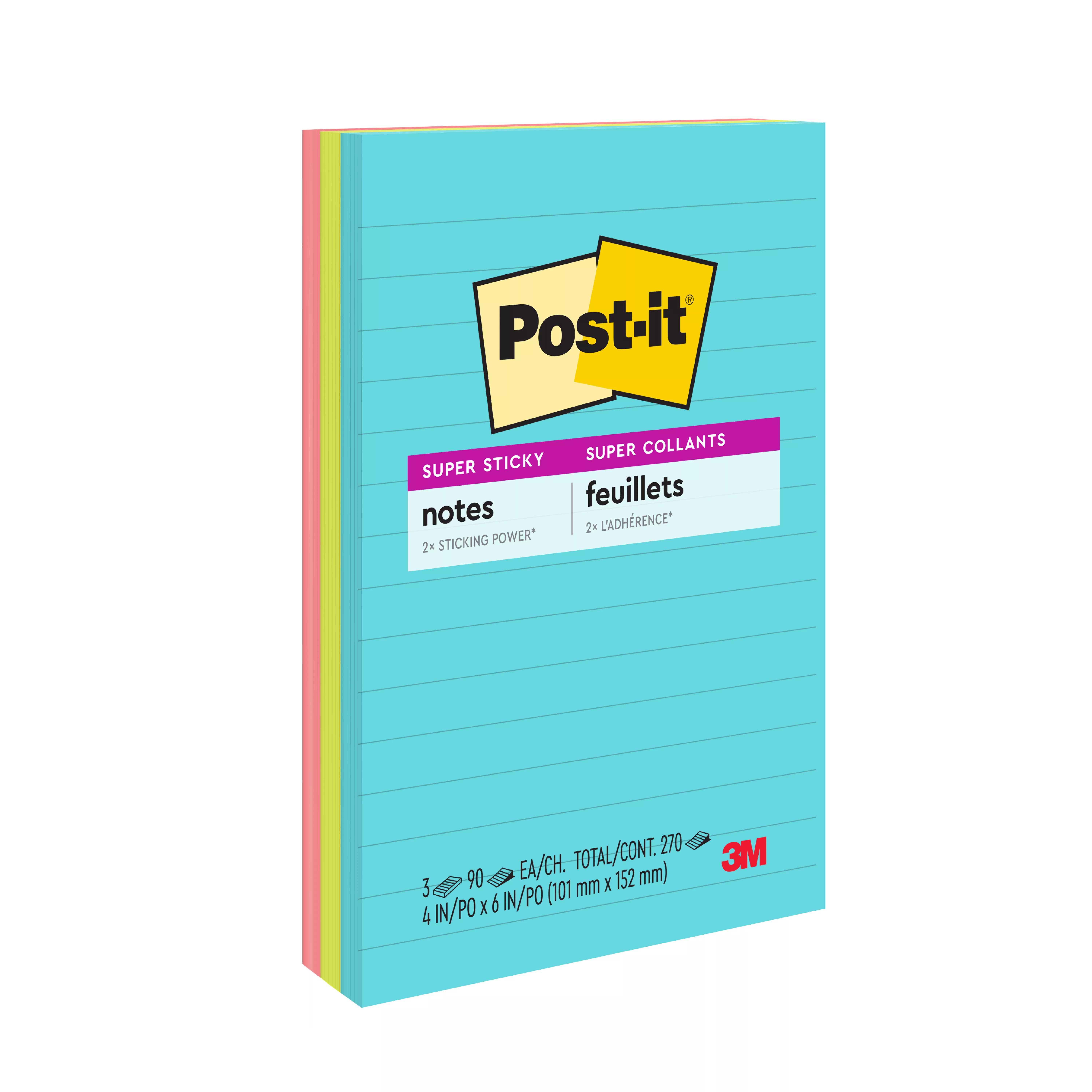 Post-it® Super Sticky Notes 660-3SSMIA, 4 in x 6 in (101 mm x 152 mm), Supernova Neons Collection