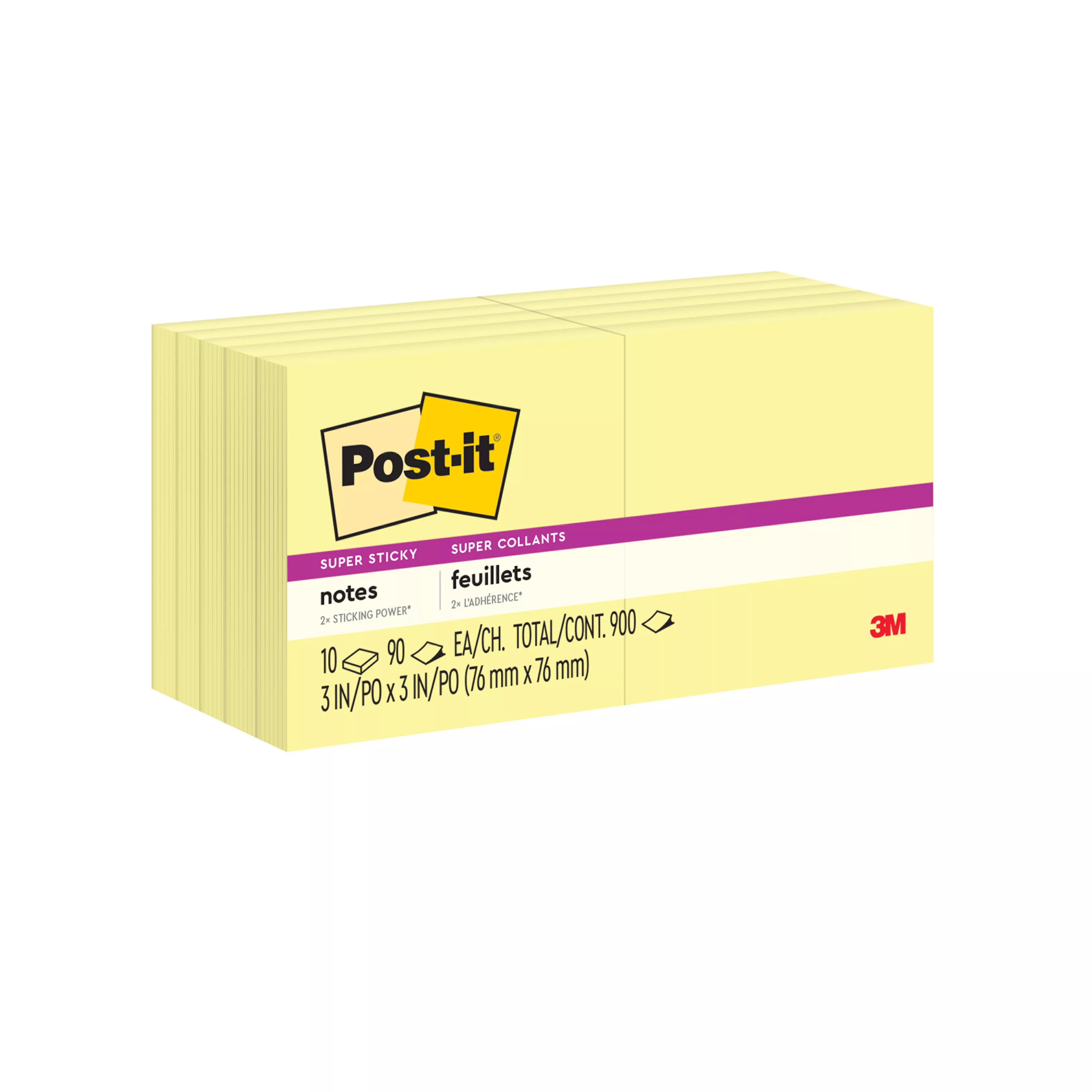 Post-it® Super Sticky Notes 654-10SSCY, 3 in x 3 in (7.62 cm x 7.62 cm)
Canary Yellow 10-pack